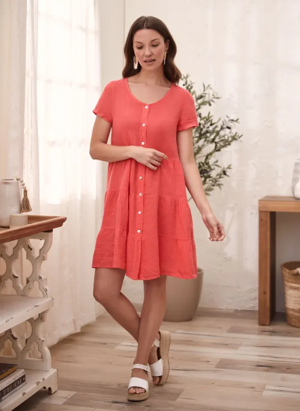 Linen Tiered Shirt Dress sold by Laura