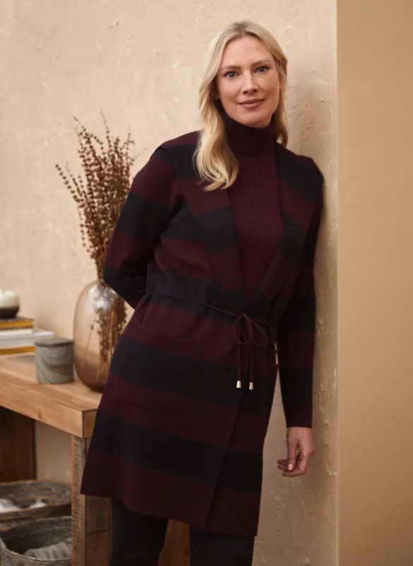 Striped Hooded Long Cardigan sold by Laura