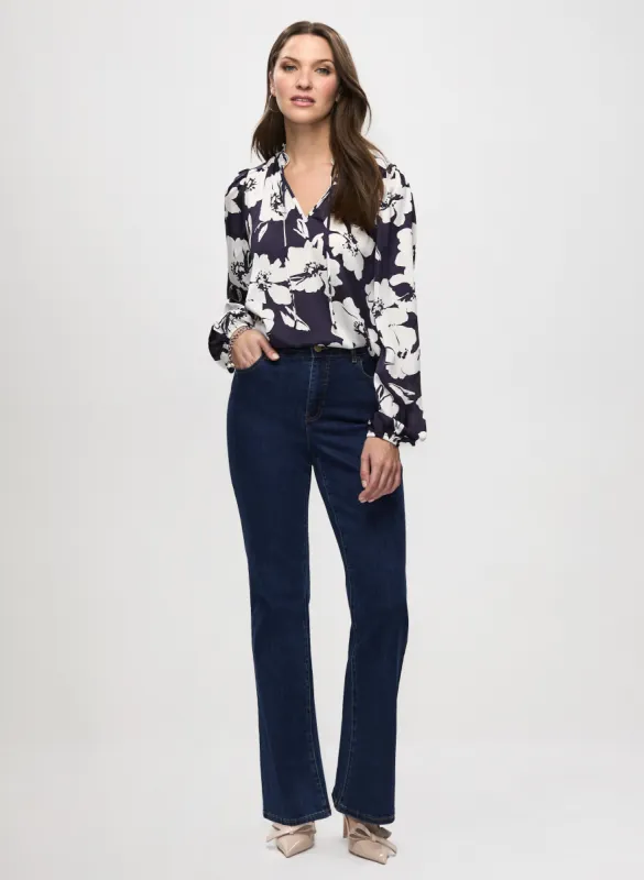 Ruffled Satin Blouse & Bootcut Jeans sold by Laura