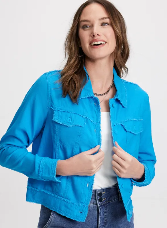 Frayed Hem Linen Jacket sold by Laura