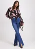 Floral Print Blouse & Flared Slit Jeans sold by Laura