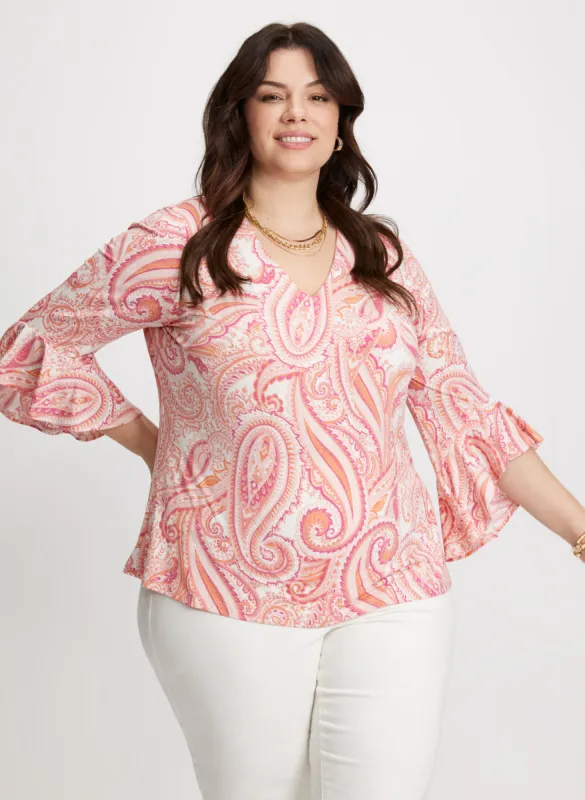 Ruffled Sleeve Paisley Top sold by Laura