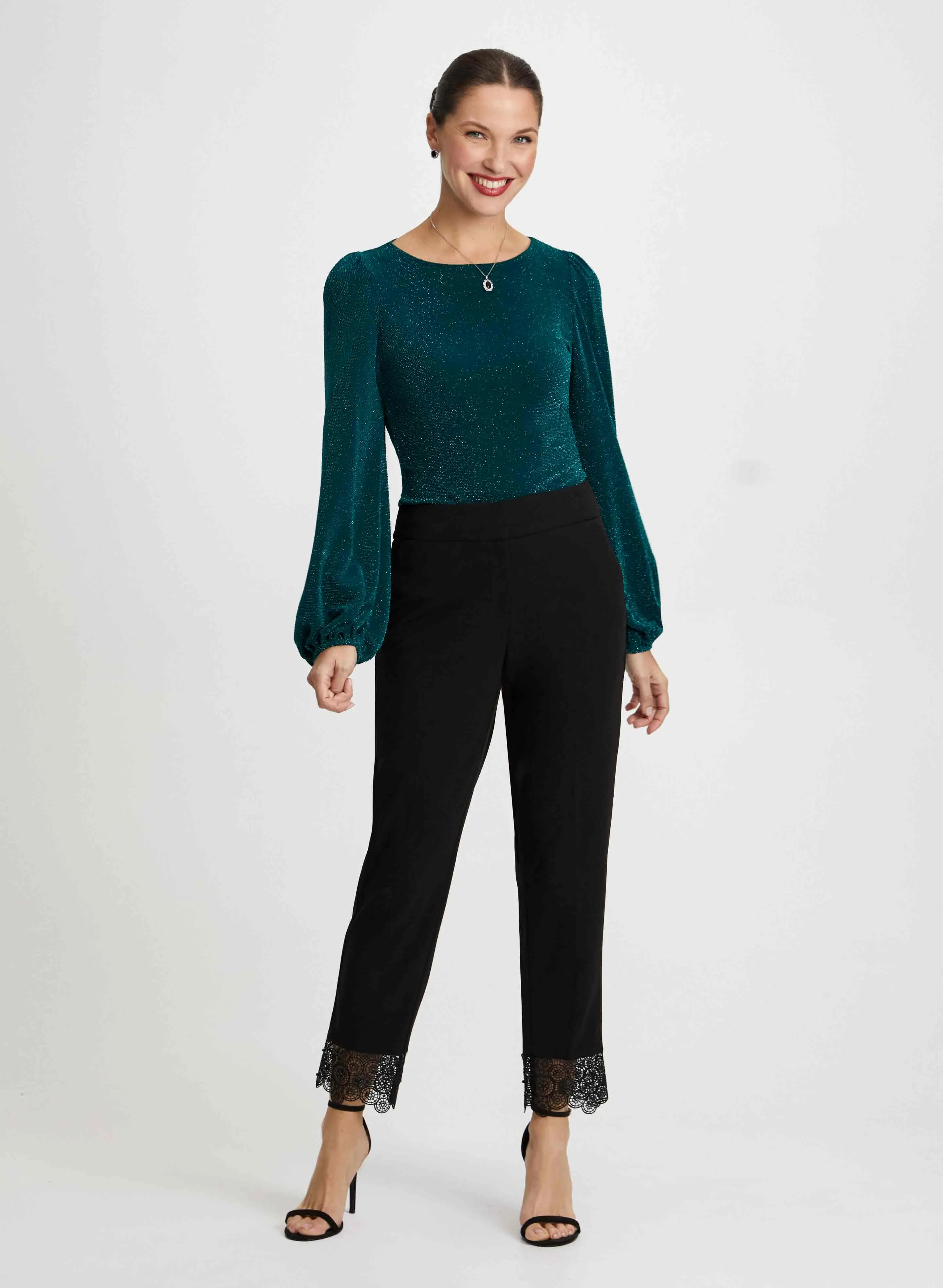 Glitter Top & Lace Trim Pants sold by Laura