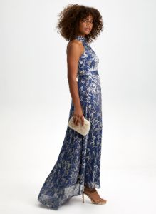 Metallic Plissé Halter Neck Dress sold by Laura