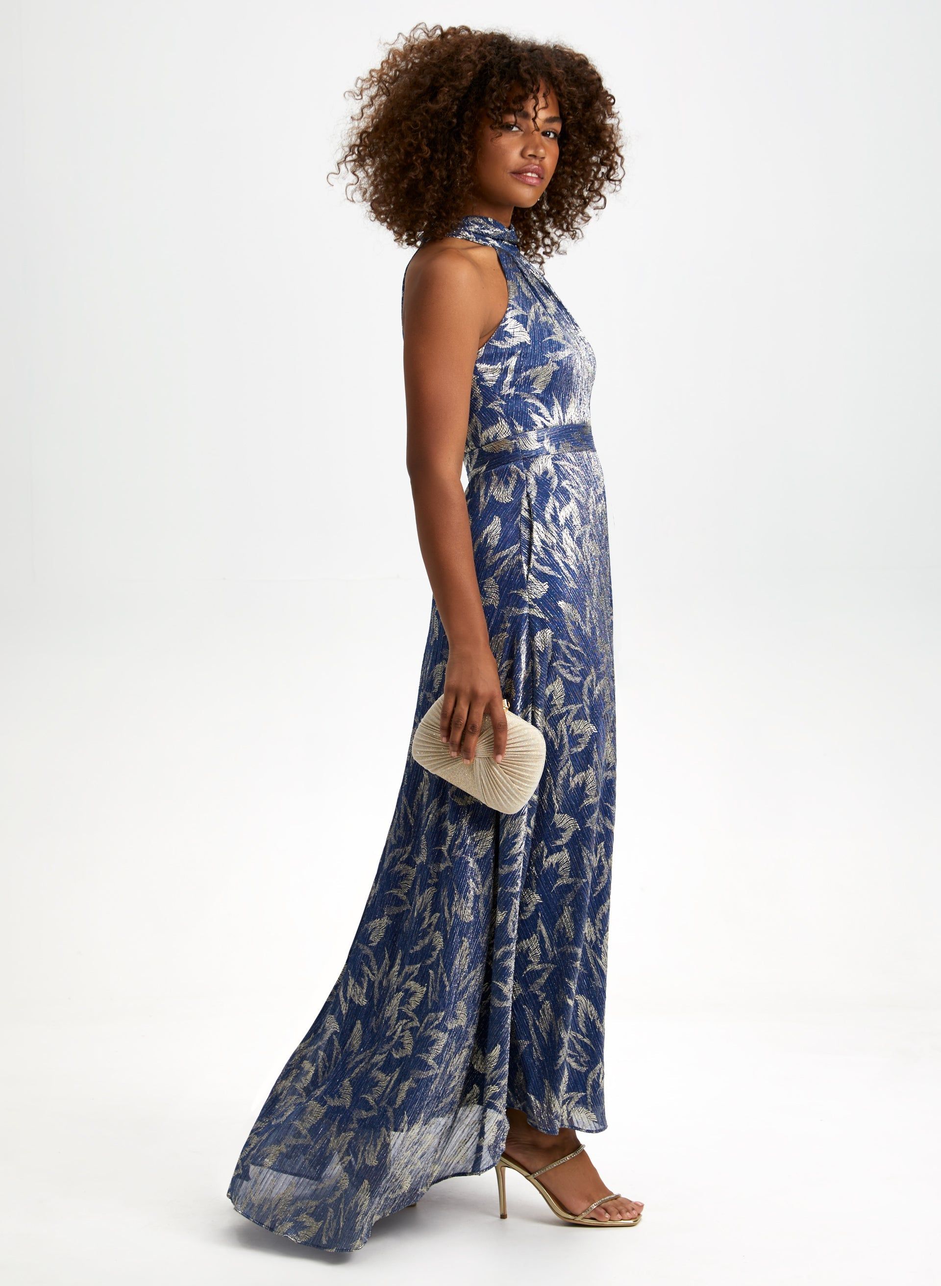 Metallic Plissé Halter Neck Dress sold by Laura product image thumbnail 3