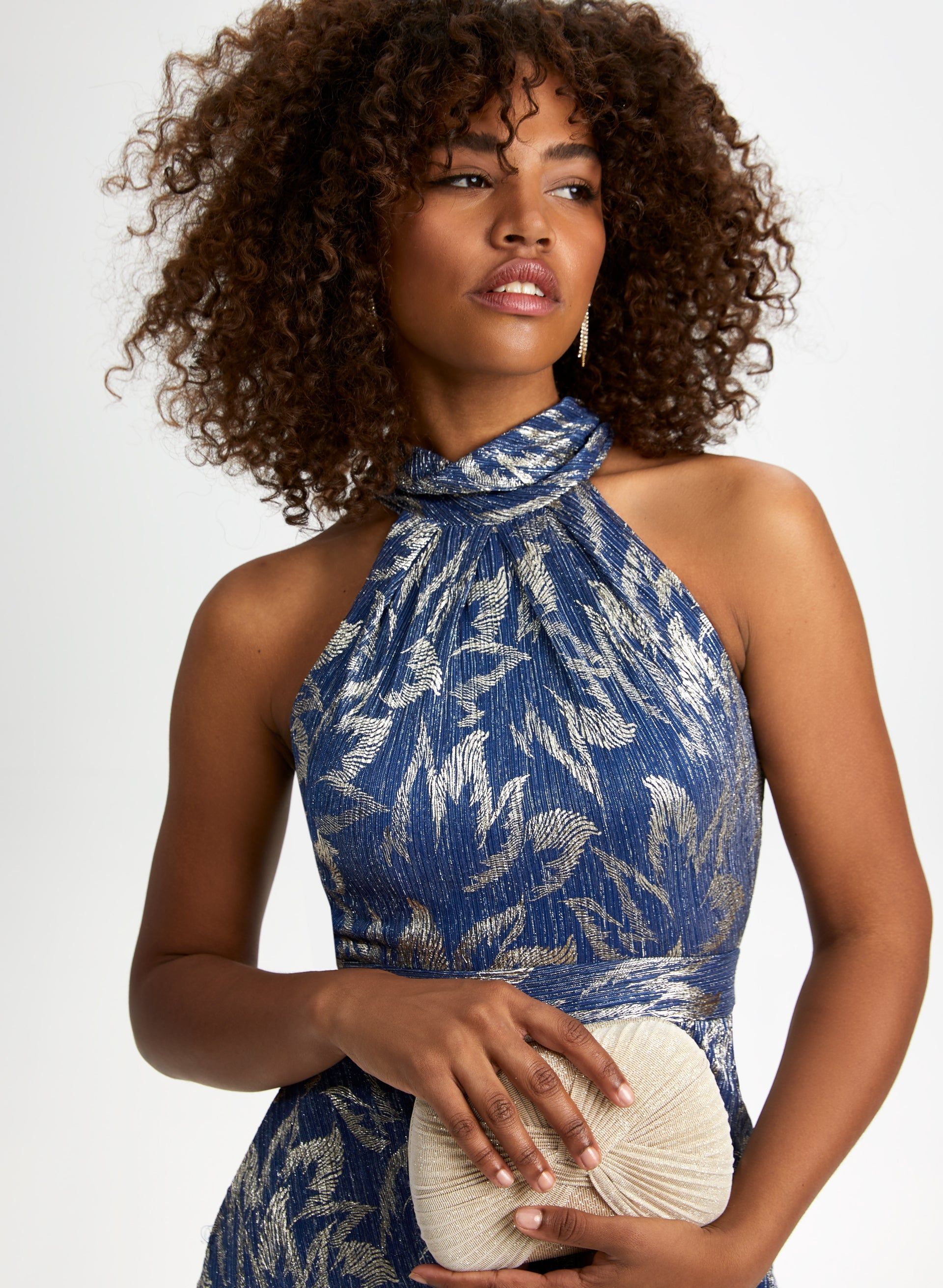 Metallic Plissé Halter Neck Dress sold by Laura product image thumbnail 2