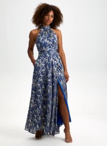 Metallic Plissé Halter Neck Dress sold by Laura