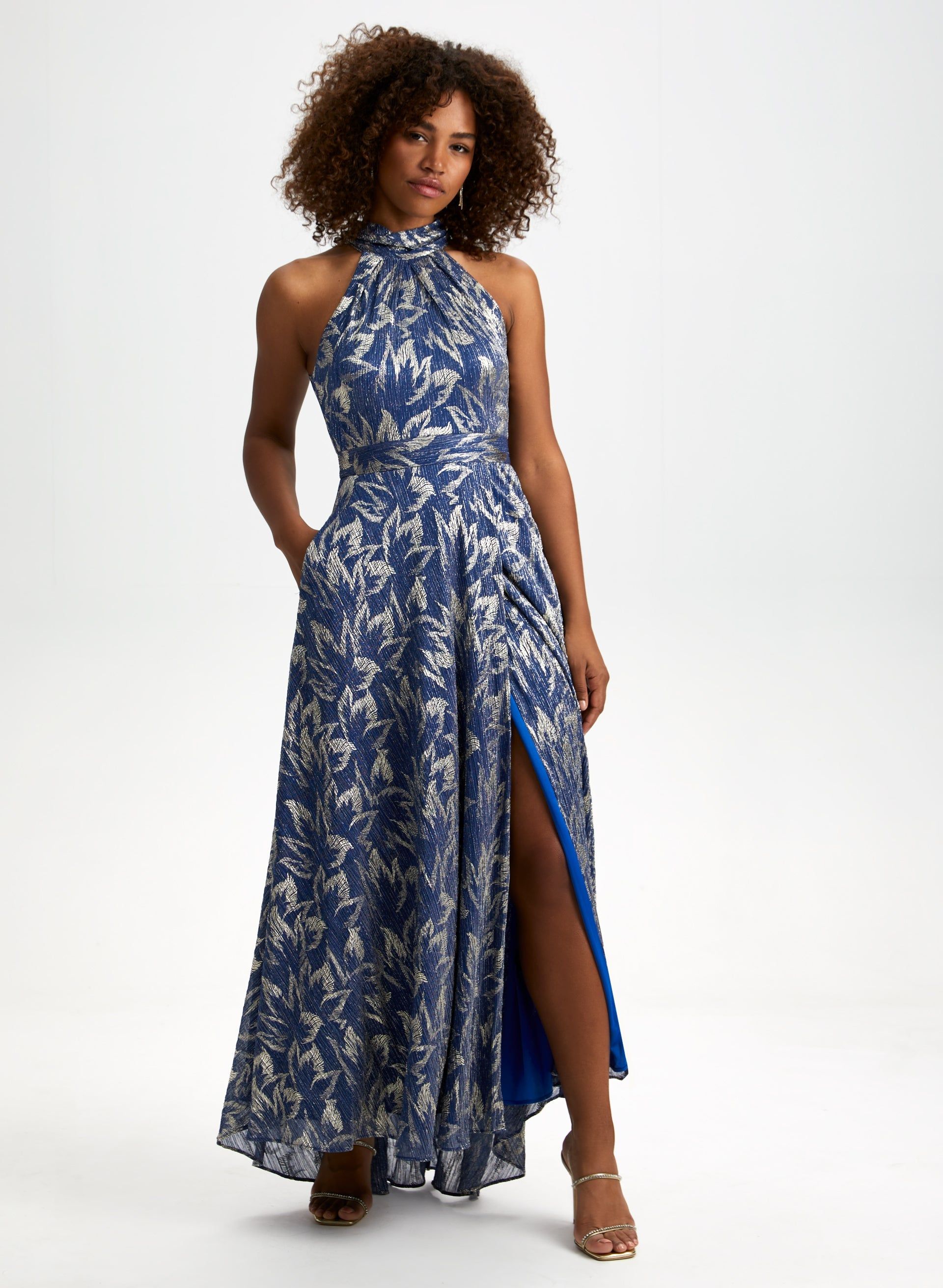 Metallic Plissé Halter Neck Dress sold by Laura