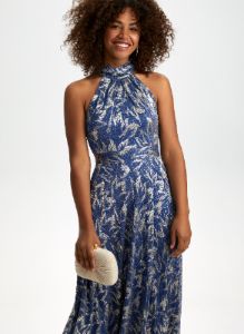 Metallic Plissé Halter Neck Dress sold by Laura