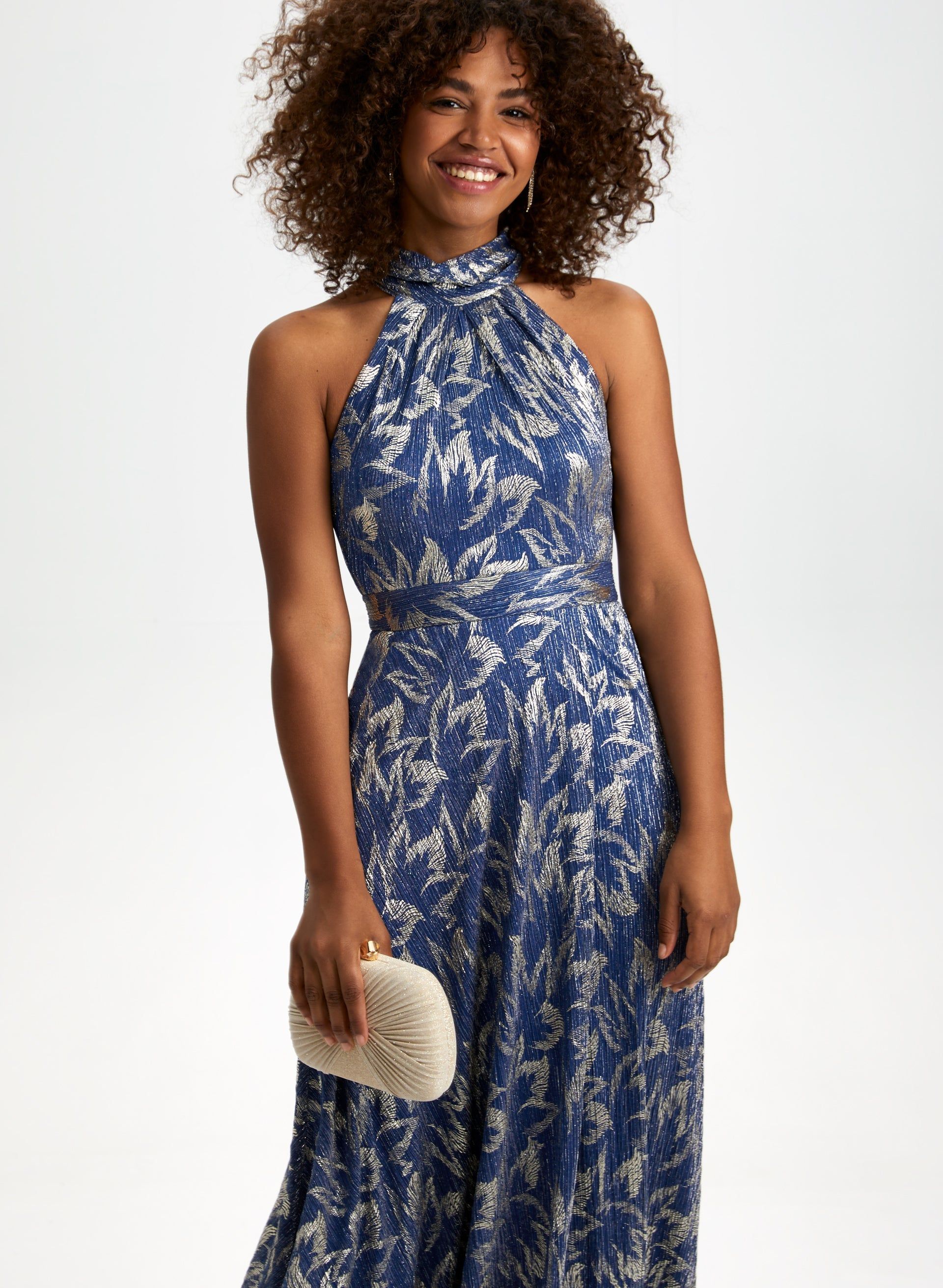 Metallic Plissé Halter Neck Dress sold by Laura product image thumbnail 5