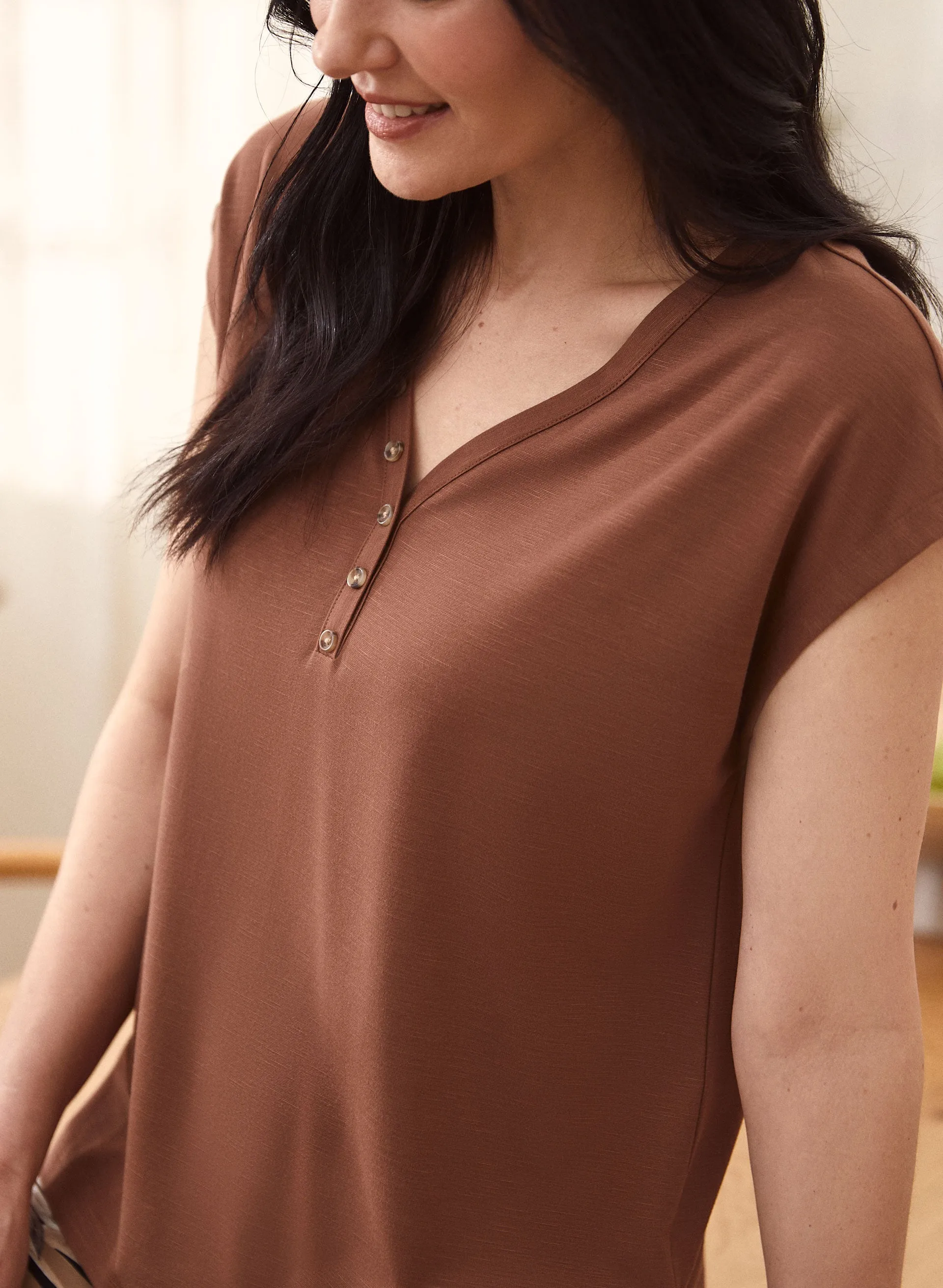 Drop Shoulder Henley Tee sold by Laura product image thumbnail 3