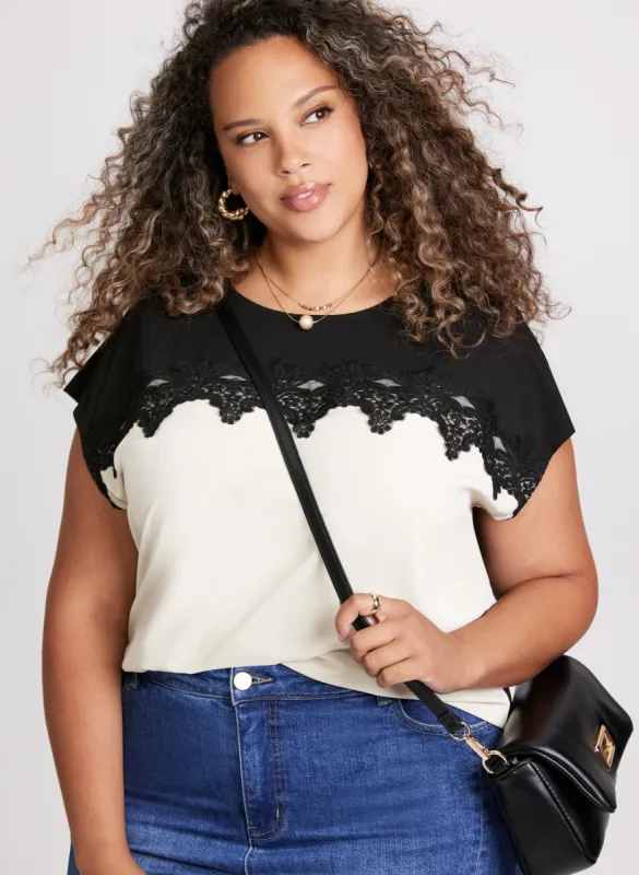 Drop Shoulder Lace Detail Top sold by Laura