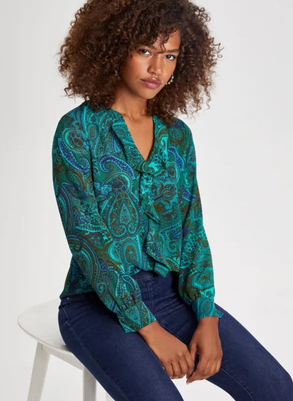 Paisley Print Ruffle Blouse sold by Laura