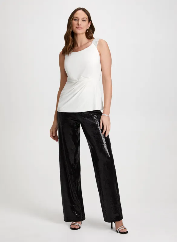 Embellished Sleeveless Top & Sequin Detail Wide Leg Pants sold by Laura