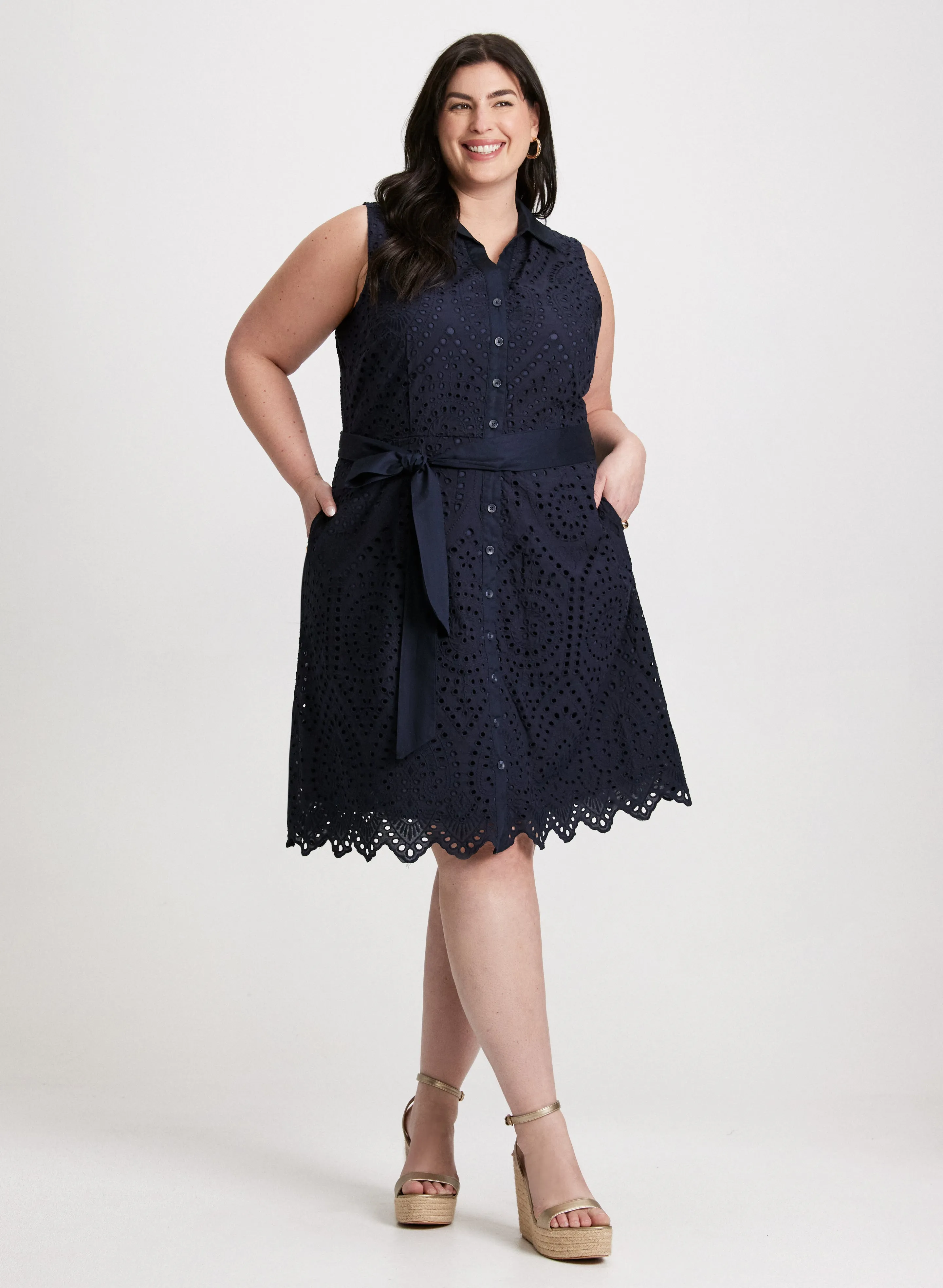 Sleeveless Button-Down Eyelet Dress sold by Laura