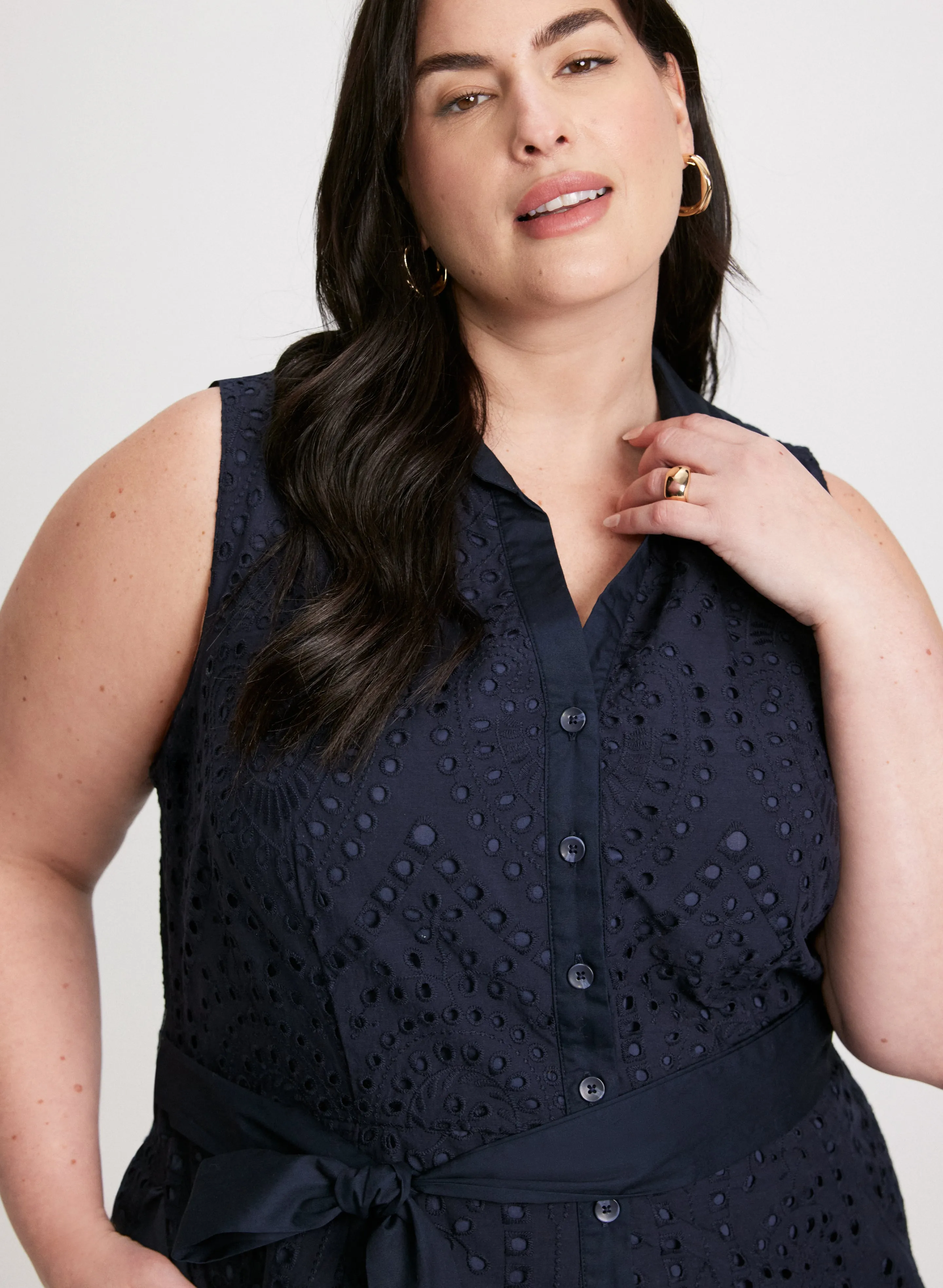Sleeveless Button-Down Eyelet Dress sold by Laura product image thumbnail 5
