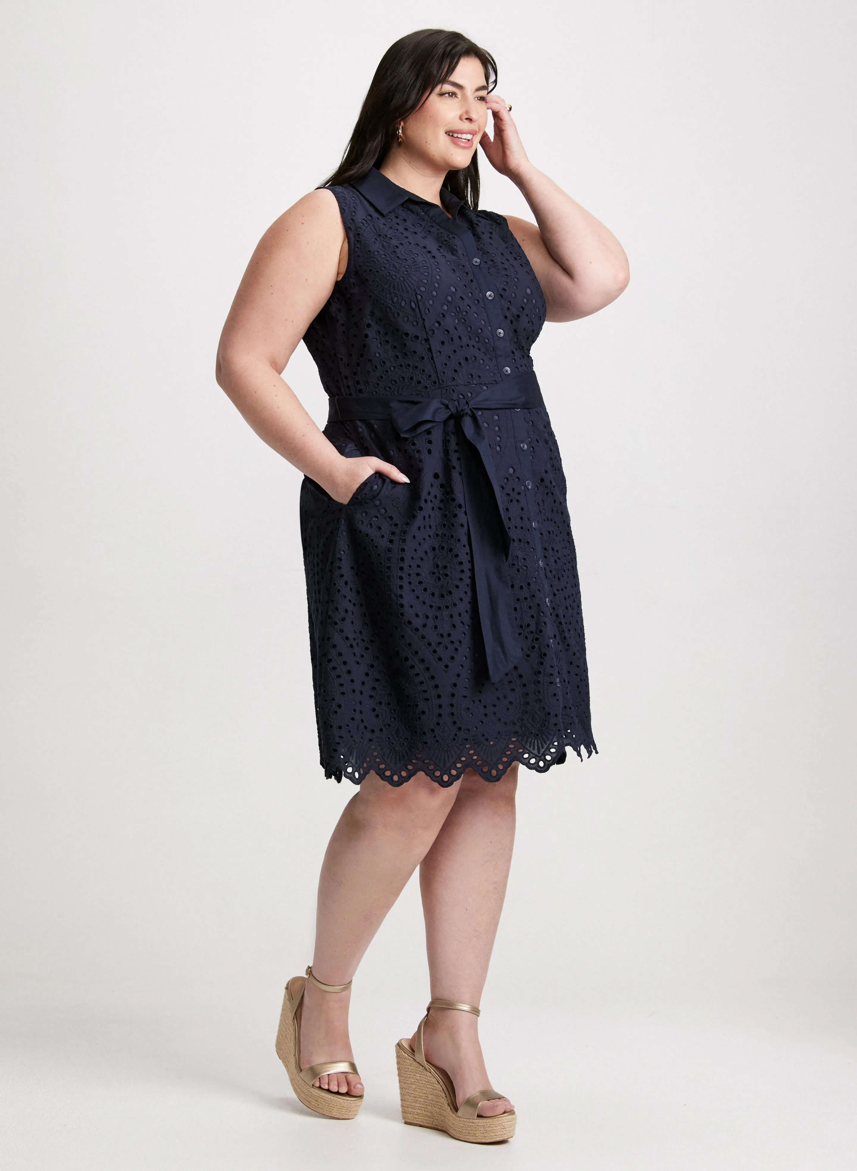 Sleeveless Button-Down Eyelet Dress sold by Laura product image thumbnail 2