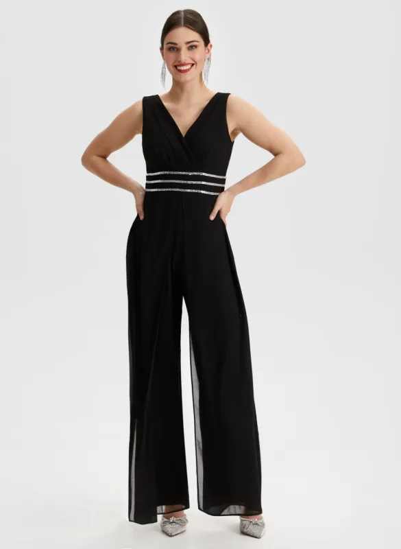 Rhinestone Stripe Detail Jumpsuit sold by Laura
