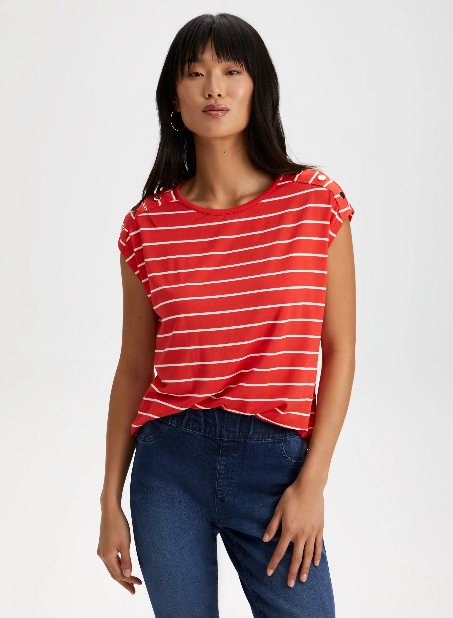 Stripe Print Two-Tone Top sold by Laura