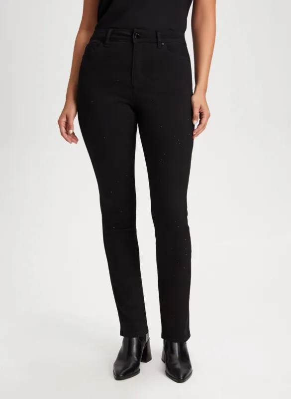 Rhinestone Detail Straight Leg Jeans sold by Laura
