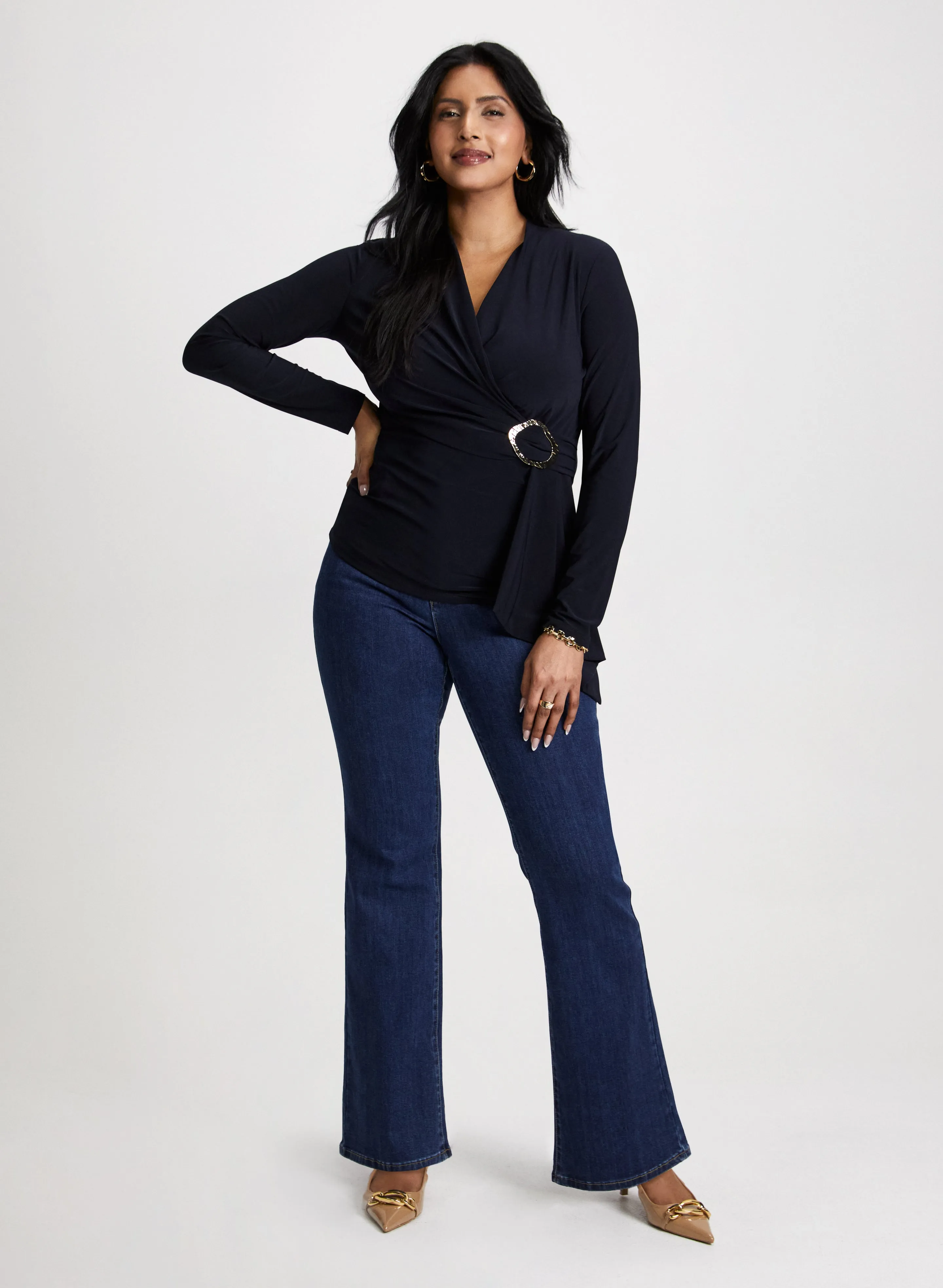 Hammered Buckle Detail Top & Bootcut Jeans sold by Laura