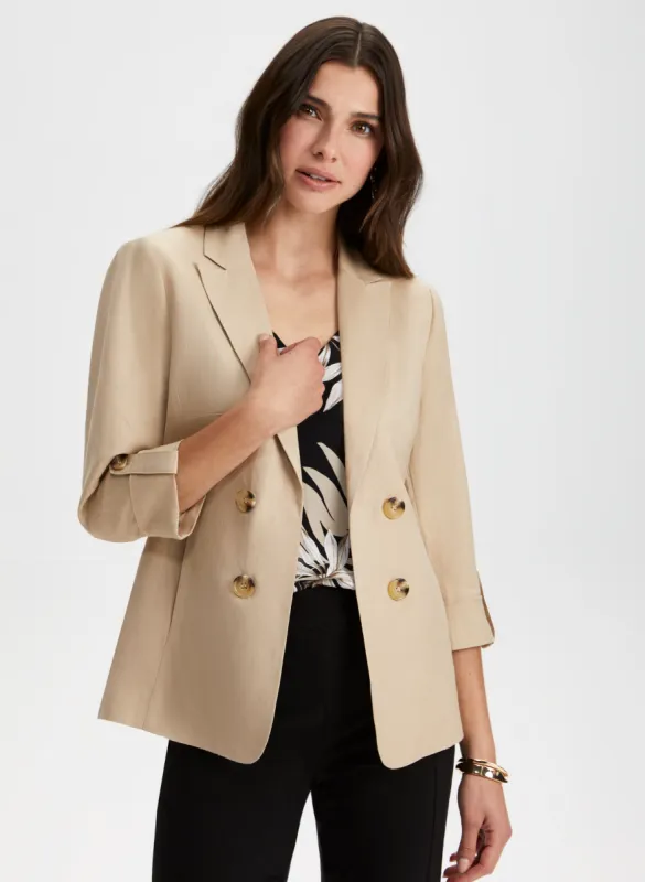 Linen Blend Notch Collar Blazer sold by Laura