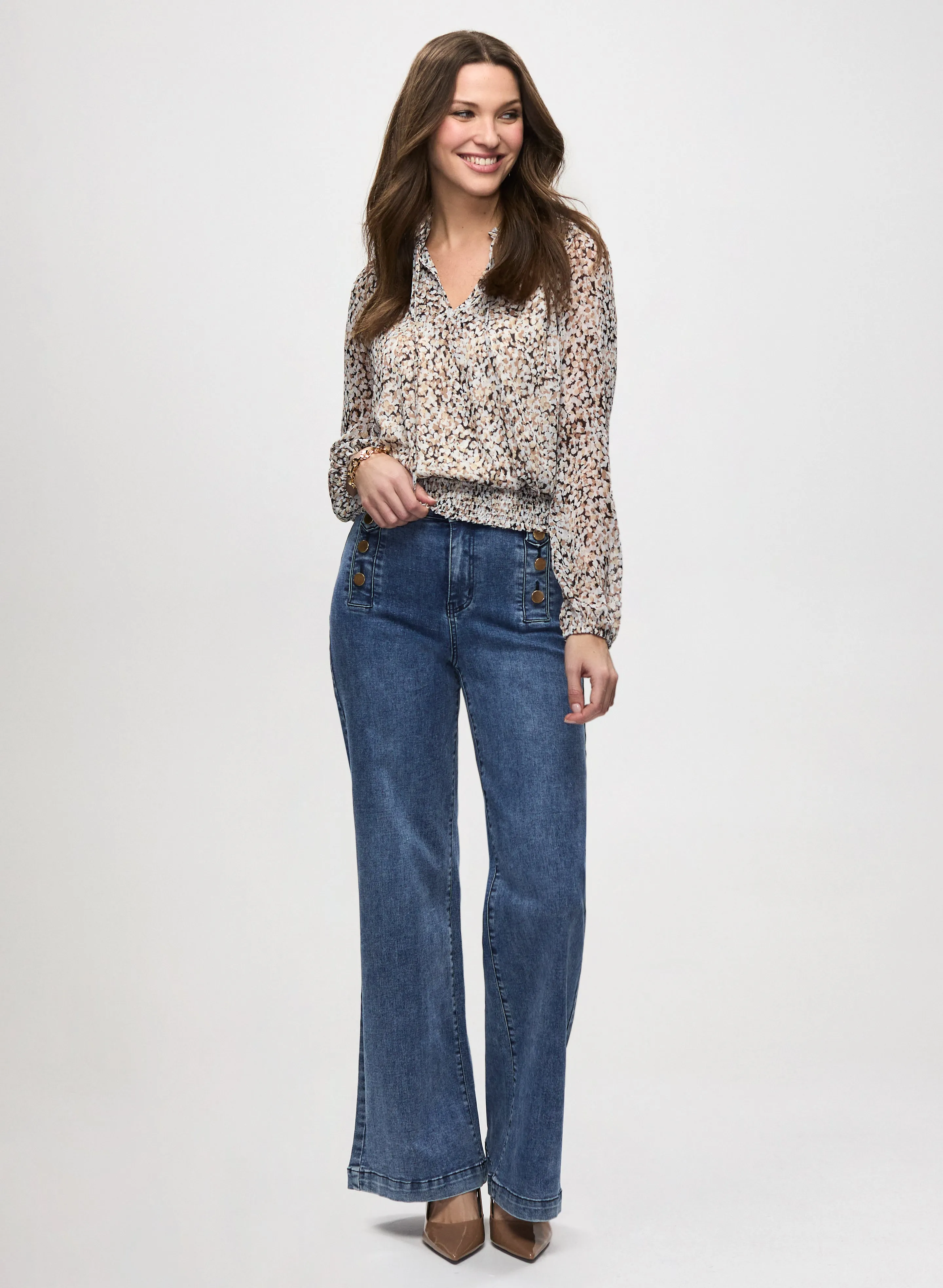 Printed Smocked Top & Wide Leg Jeans sold by Laura