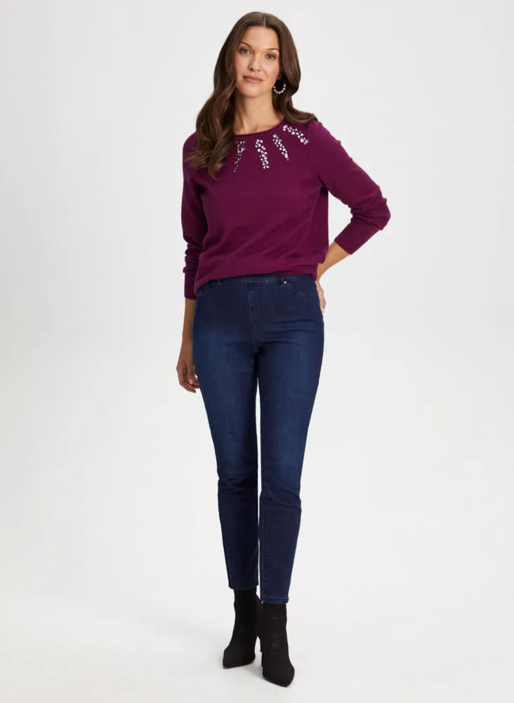 Rhinestone Detail Sweater & Jeans sold by Laura