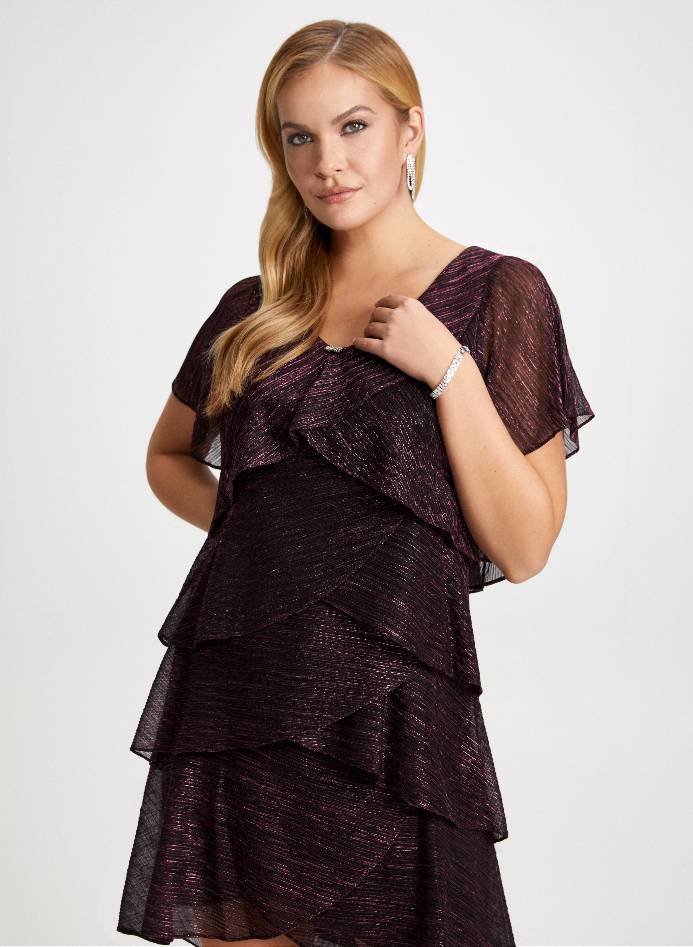 Brooch Detail Tiered Metallic Dress sold by Laura product image thumbnail 4