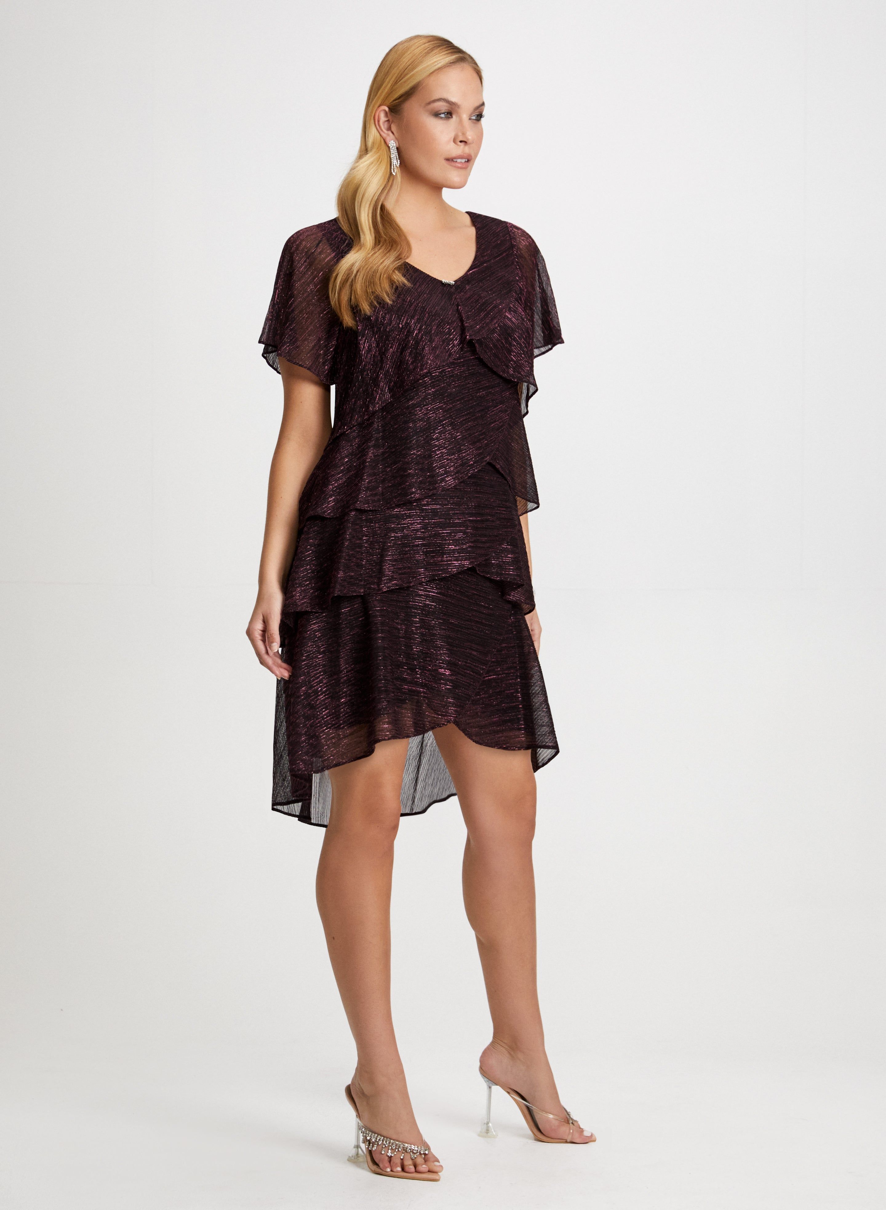 Brooch Detail Tiered Metallic Dress sold by Laura product image thumbnail 2