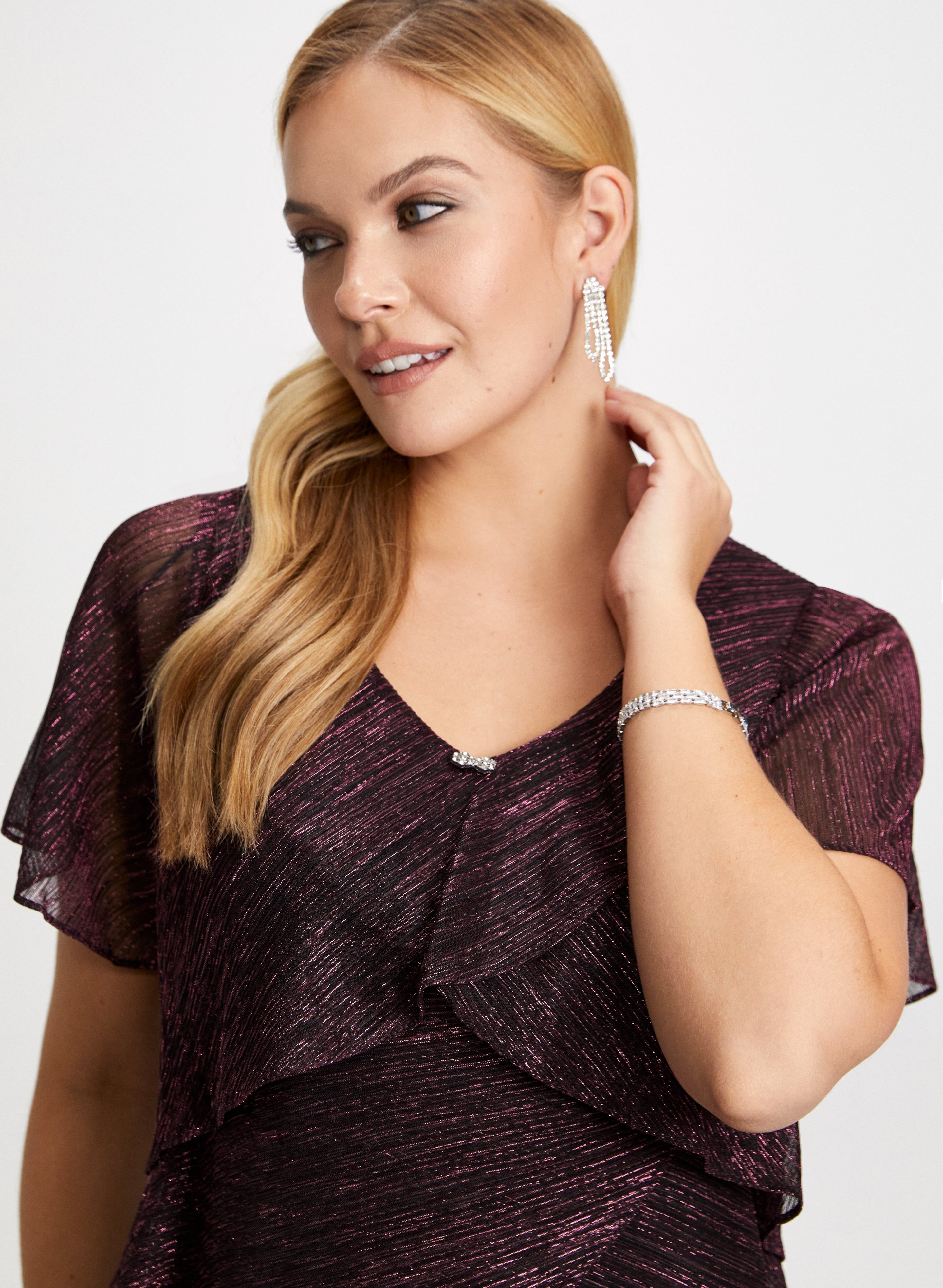 Brooch Detail Tiered Metallic Dress sold by Laura product image thumbnail 5