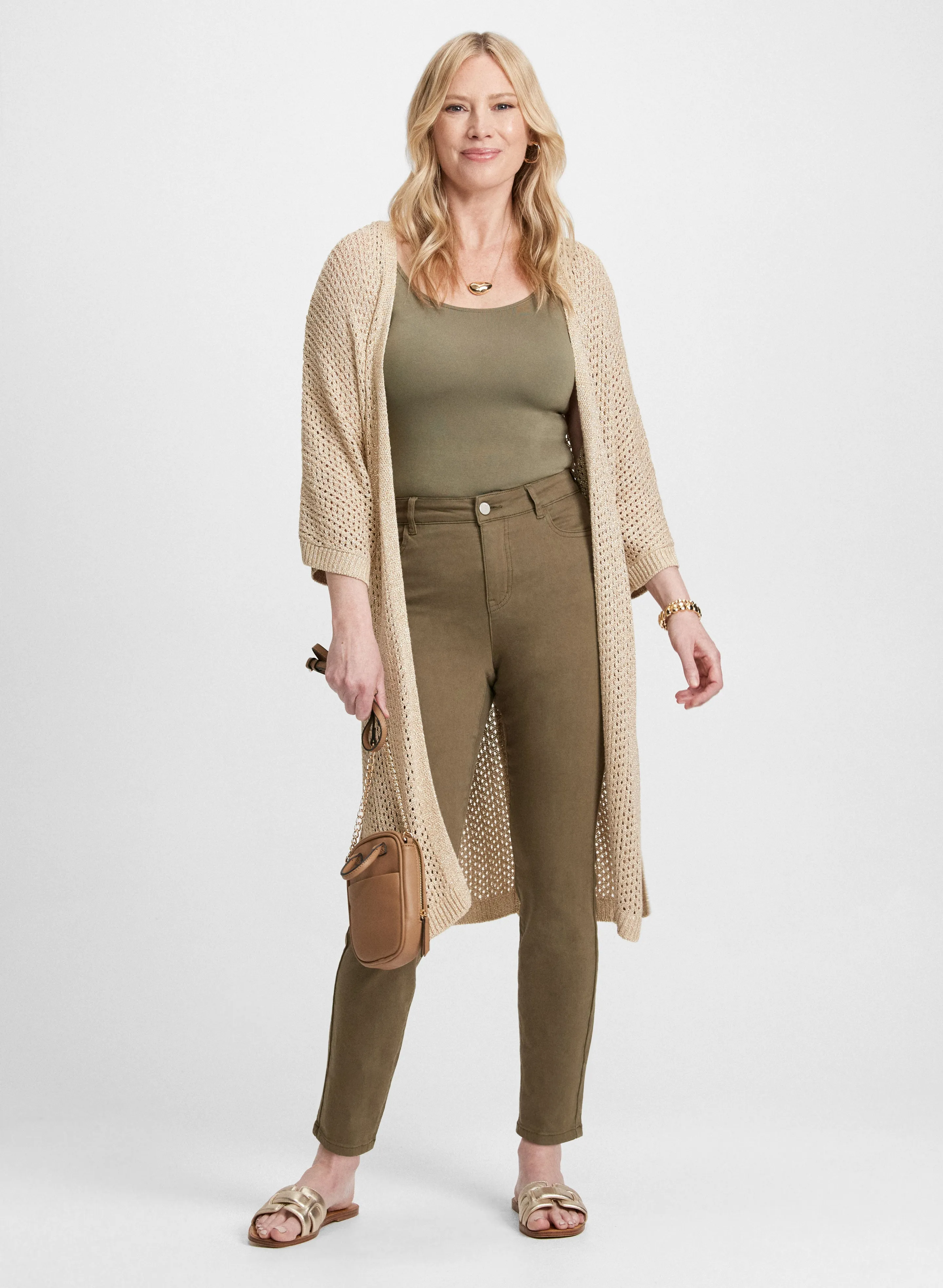 Knit Tunic Cardigan & High Rise Slim Leg Jeans sold by Laura