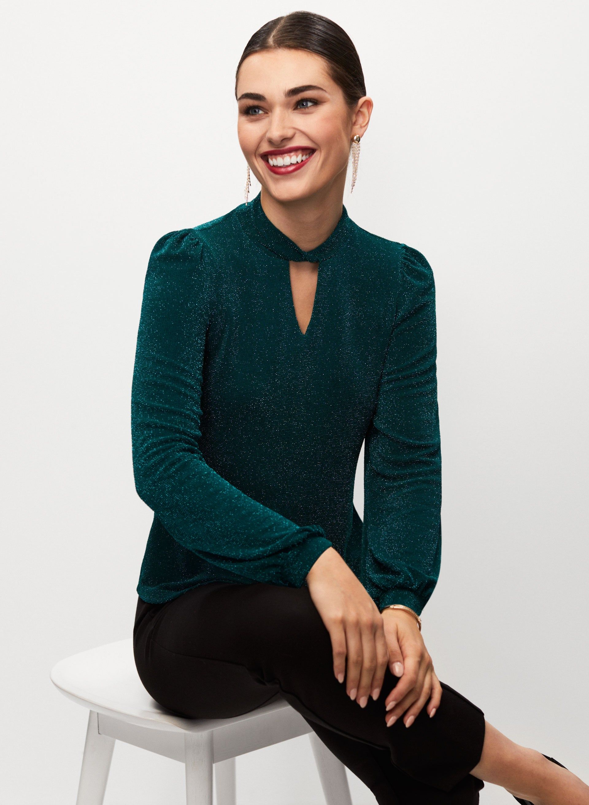 Twist Neck Shimmer Top sold by Laura