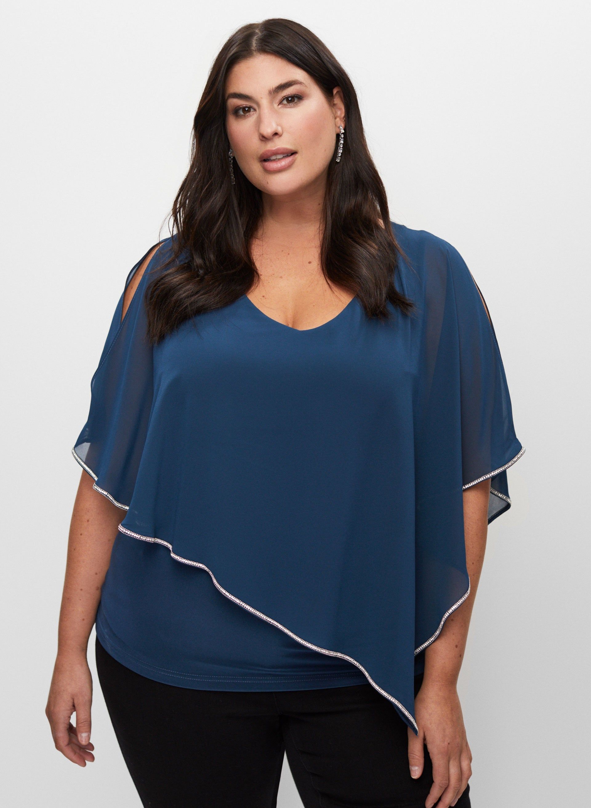 Joseph Ribkoff - Rhinestone Trim Cut-Out Top sold by Laura