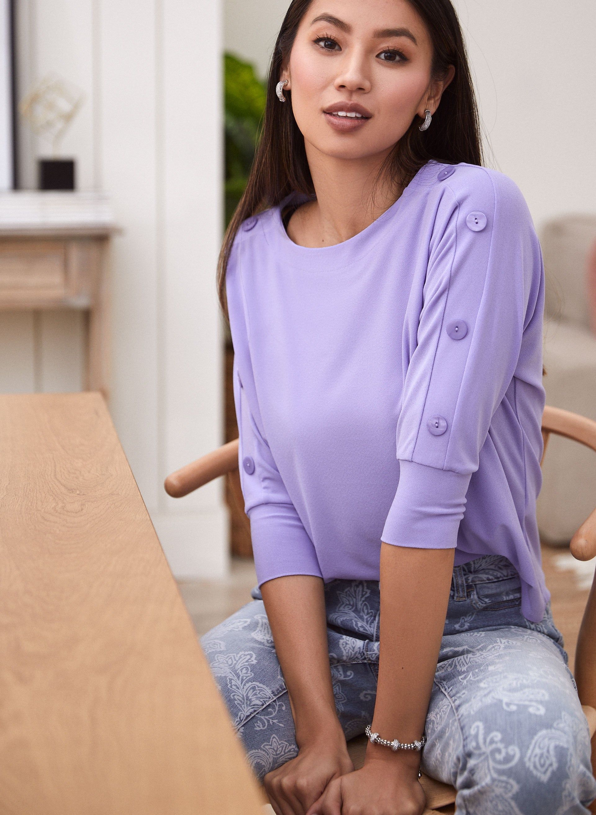 Button Detail 3/4 Sleeve Top sold by Laura product image thumbnail 2