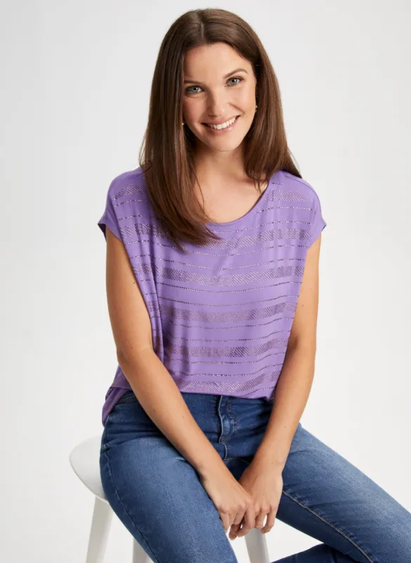 Cap Sleeve Stripe Detail Tee sold by Laura