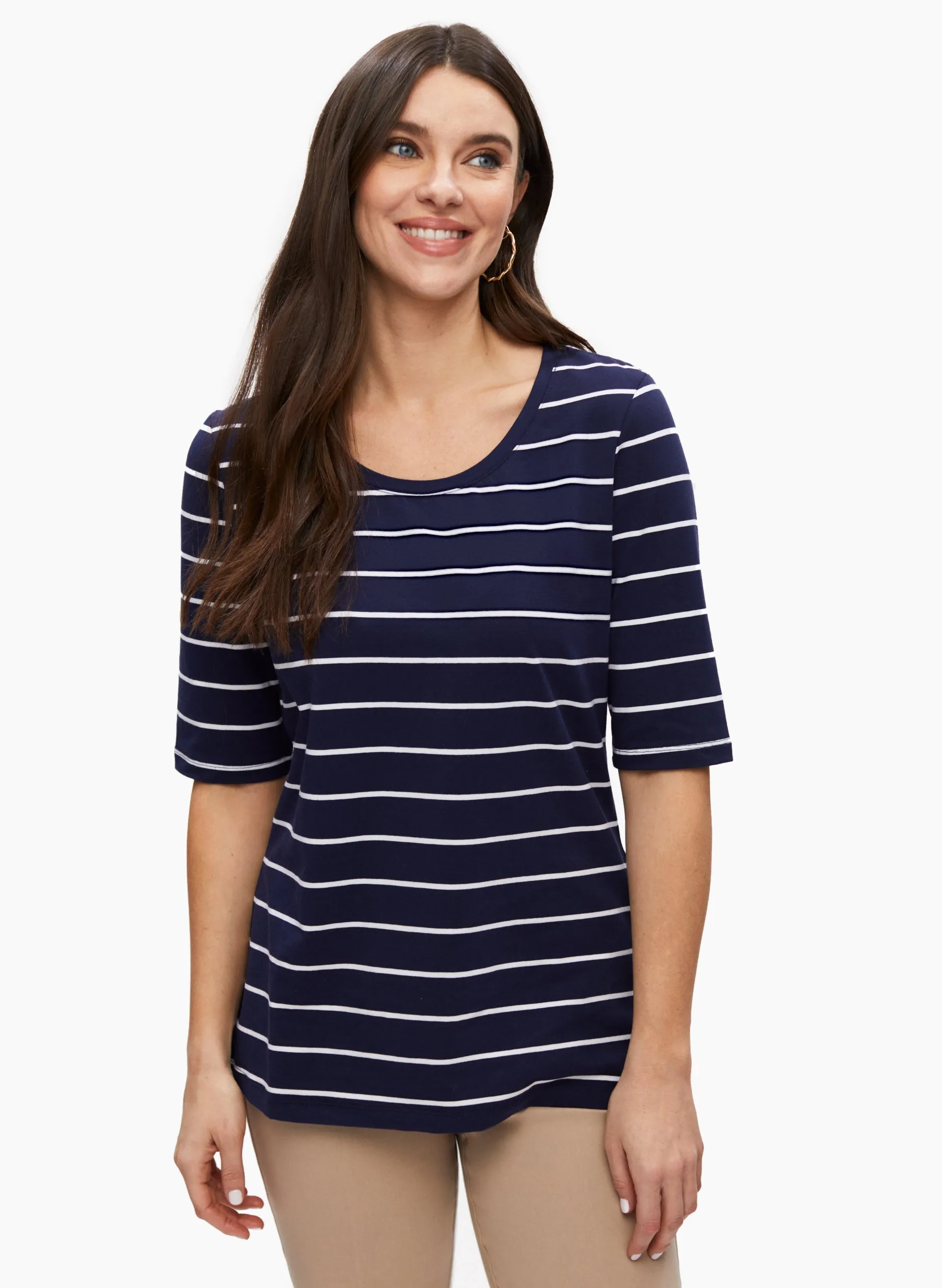 Striped Elbow Sleeve Tee sold by Laura