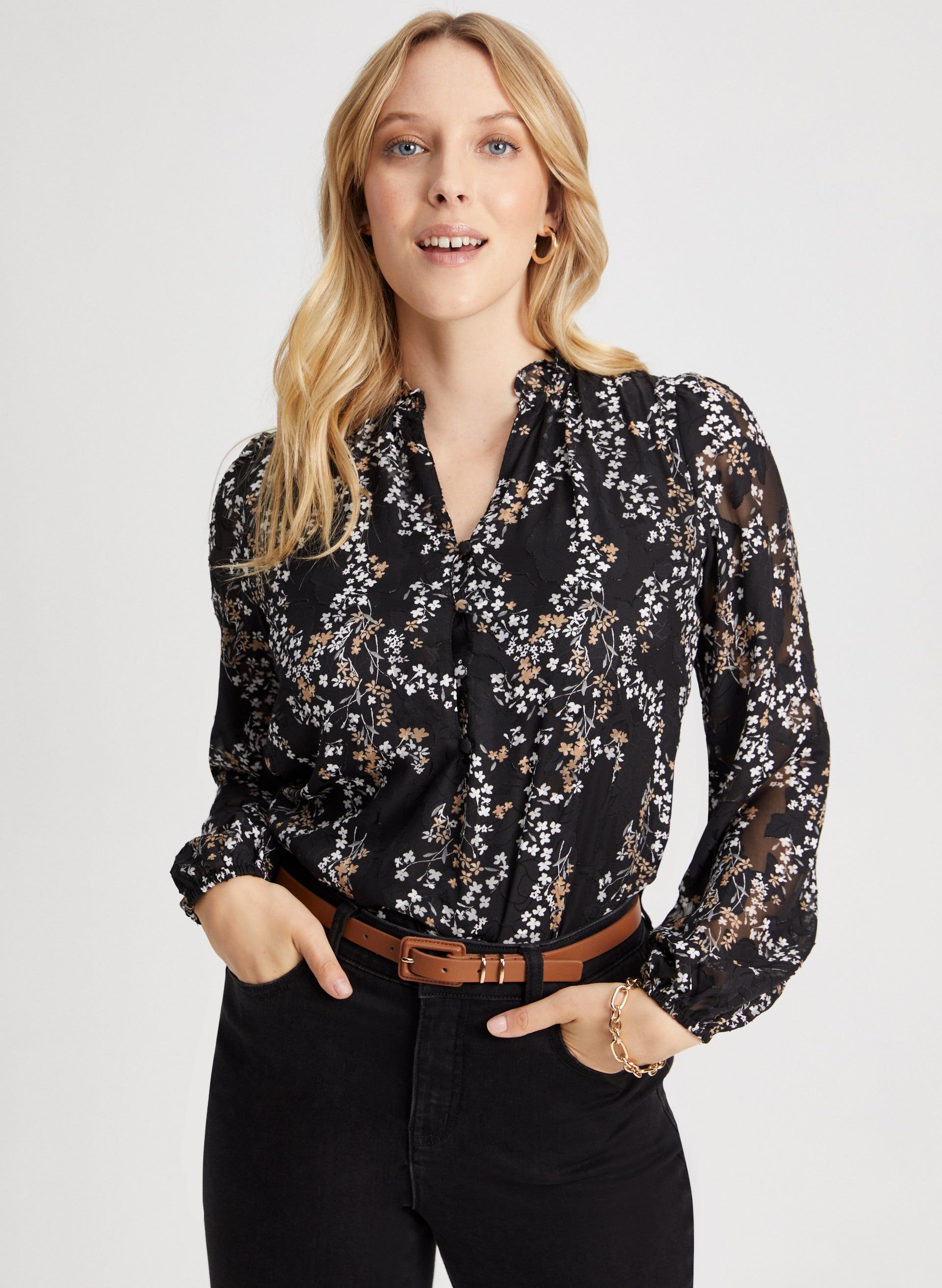 Long Sleeve Floral Motif Blouse sold by Laura
