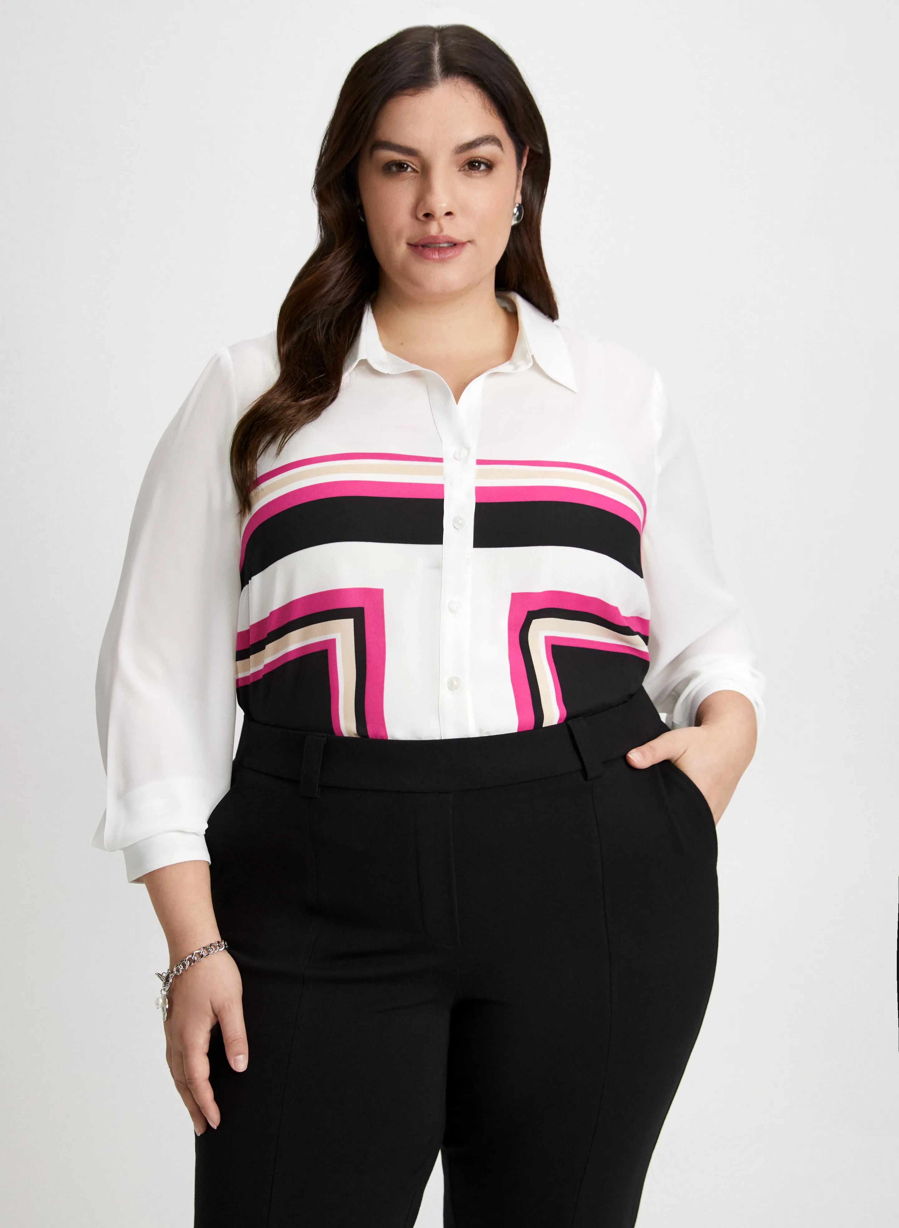 Colour Block Button-Down Shirt sold by Laura