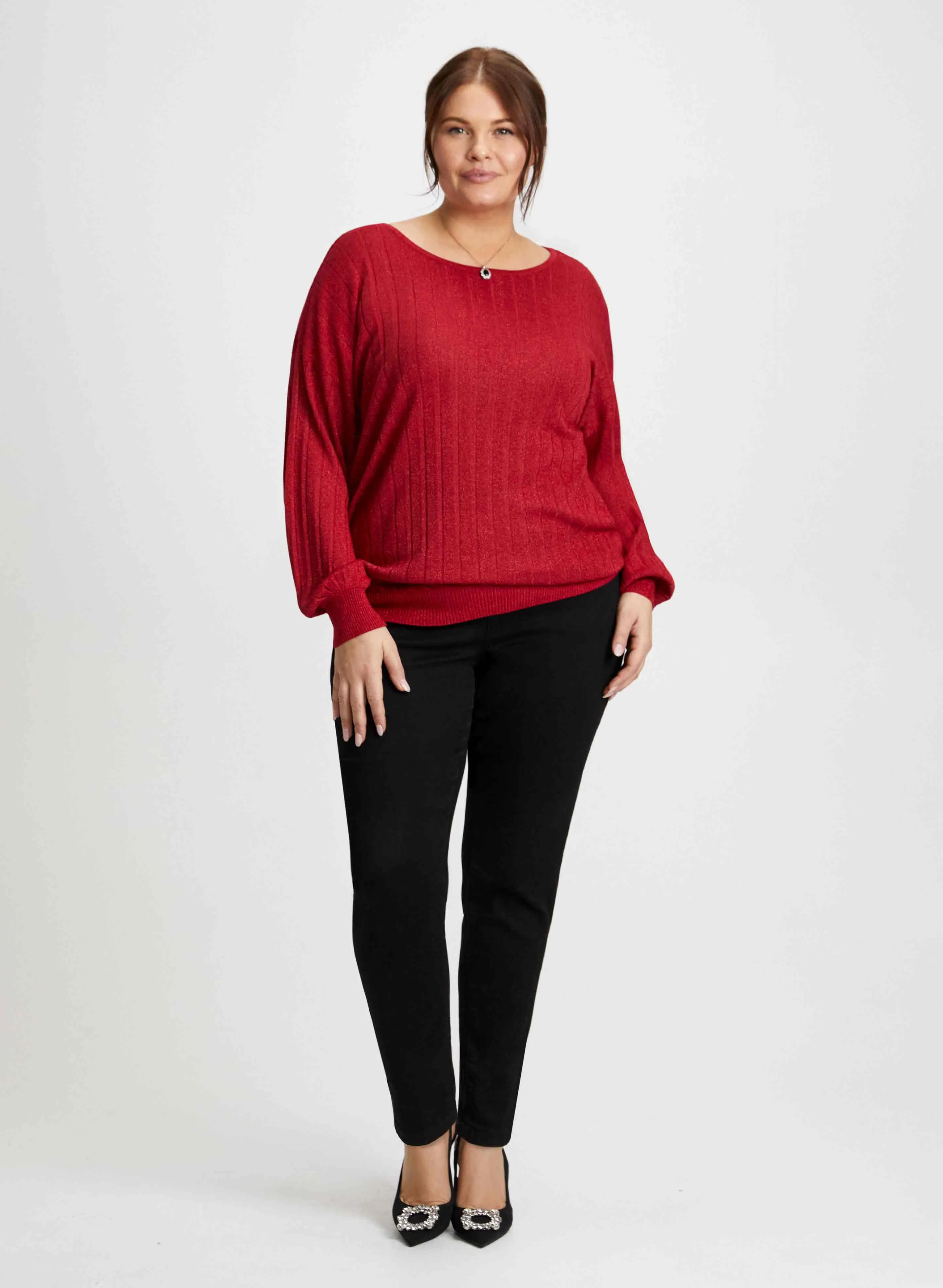 Linear Motif Sweater & Slim Leg Pants sold by Laura