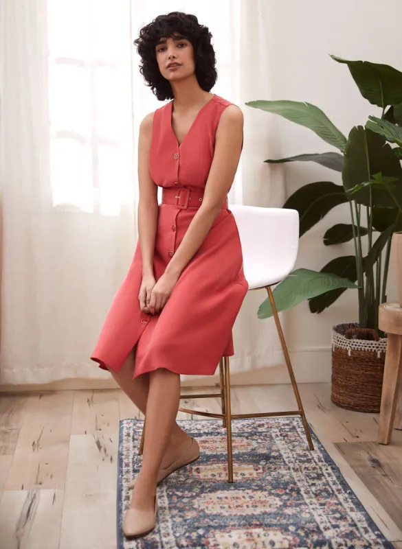 Belted Button Front Tencel Dress sold by Laura