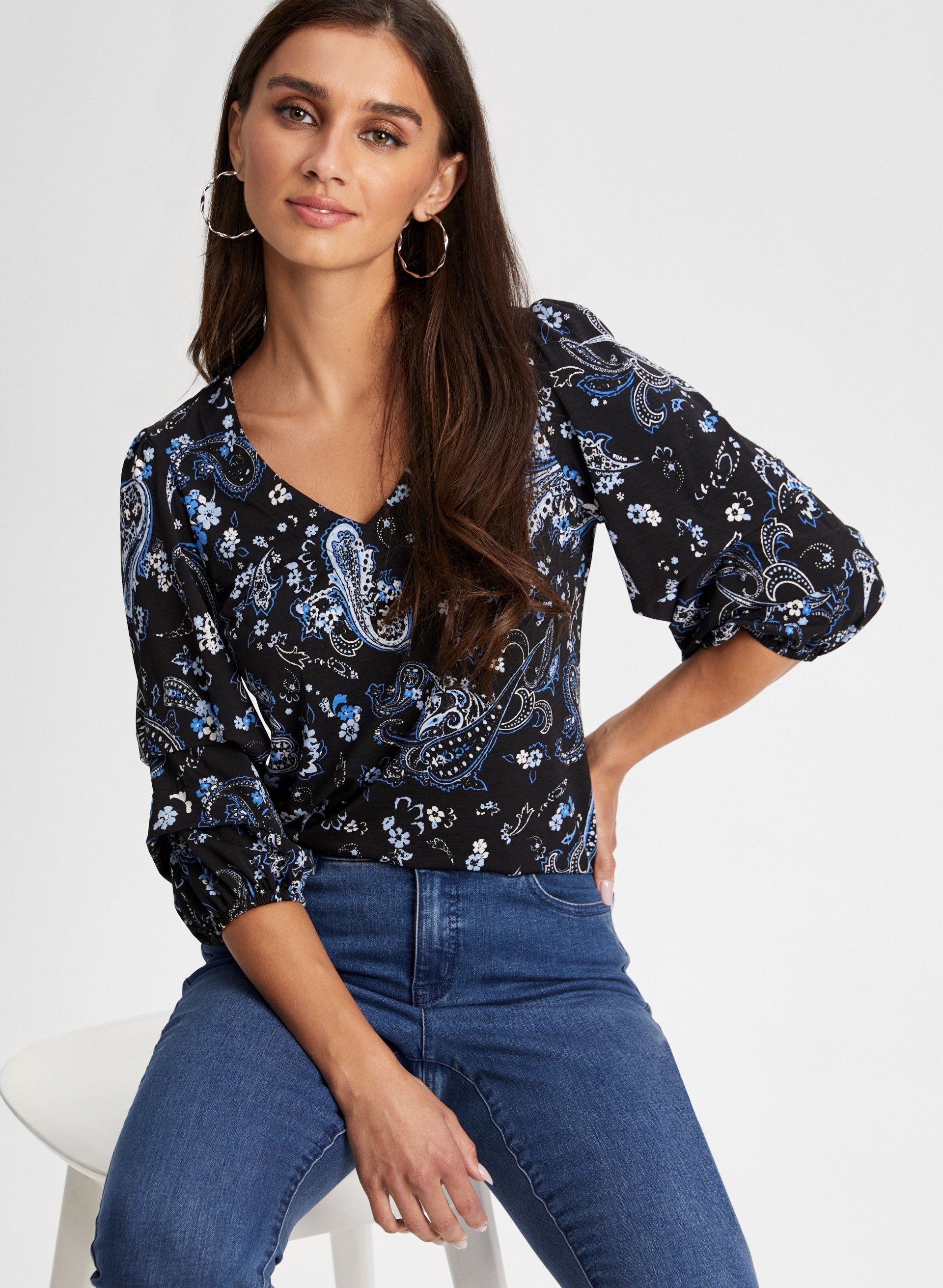 Paisley Print Puff Sleeve Top sold by Laura product image thumbnail 5