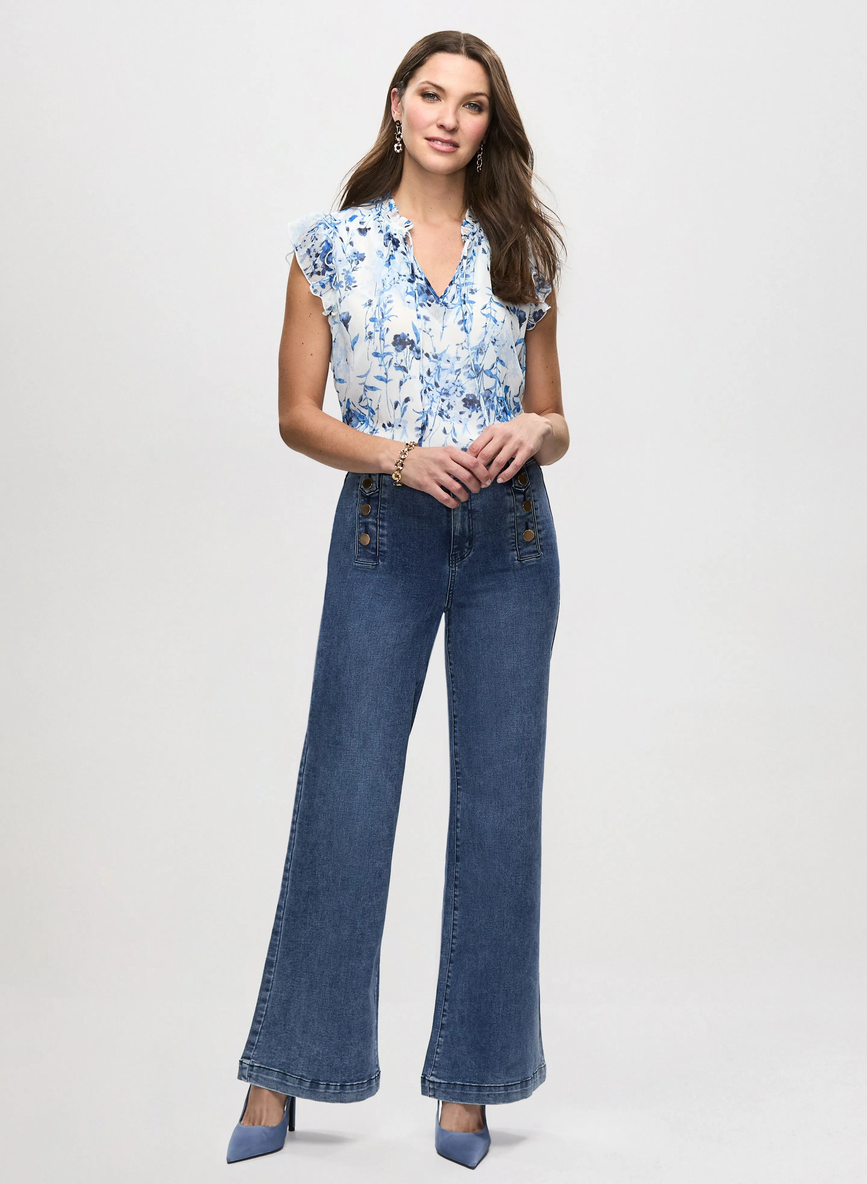 Floral Print Blouse & Wide Leg Jeans sold by Laura