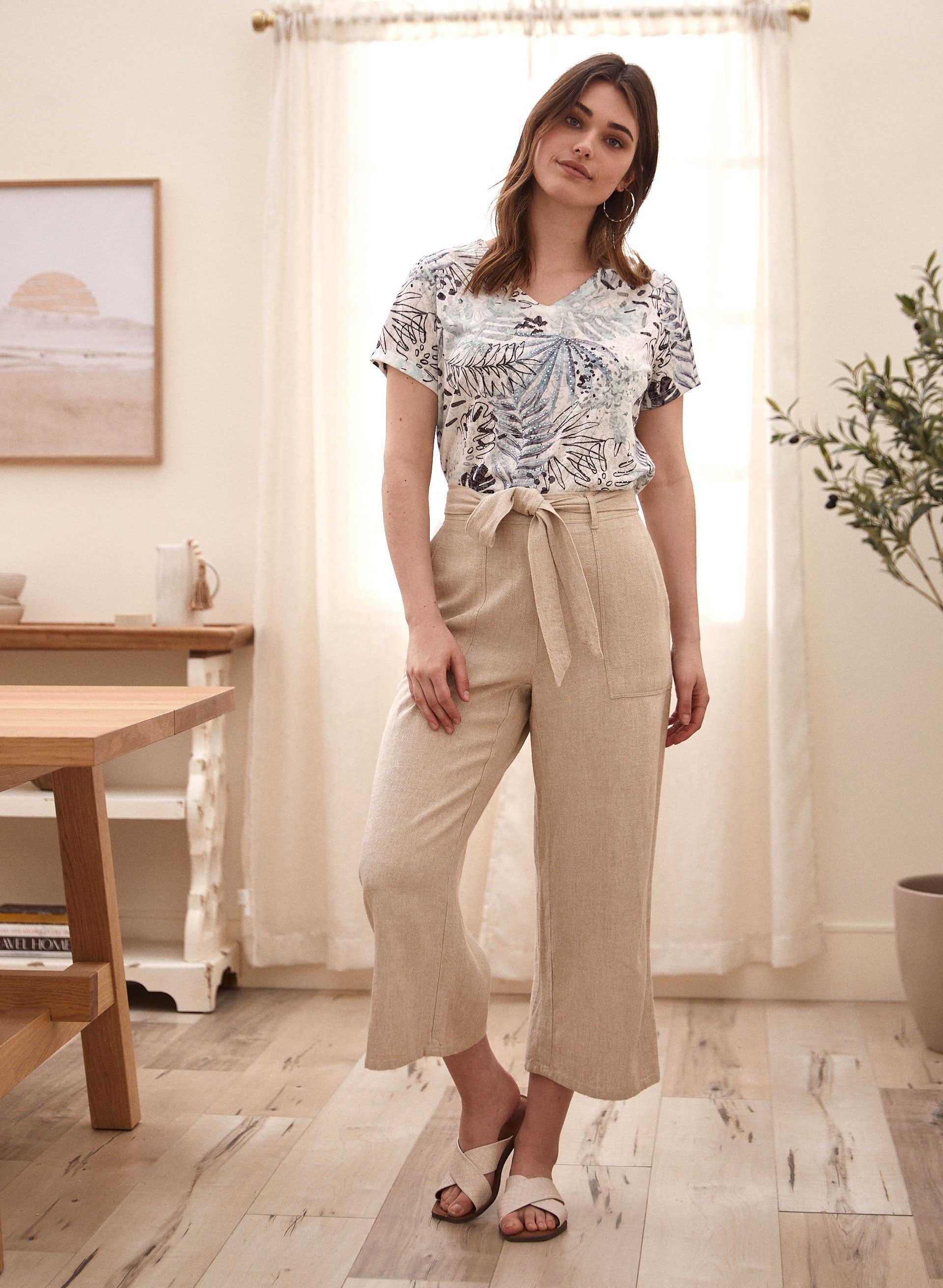 Rhinestone Detail Tropical Print Tee sold by Laura product image thumbnail 3