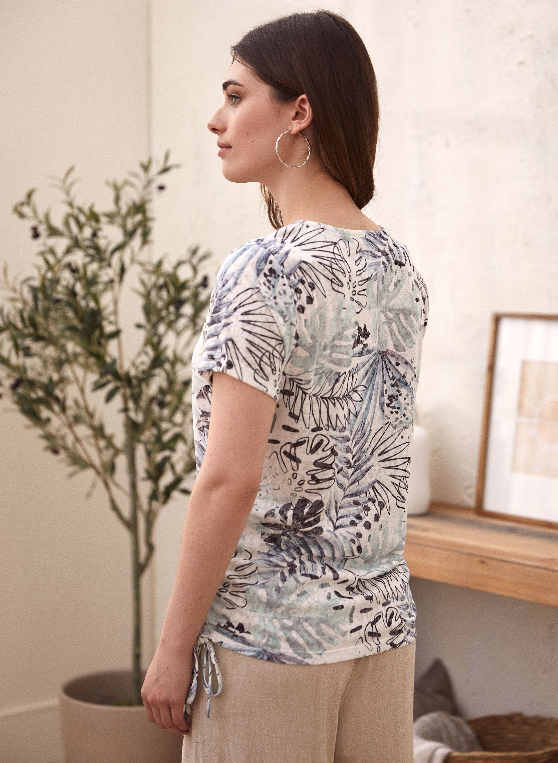 Rhinestone Detail Tropical Print Tee sold by Laura product image thumbnail 4