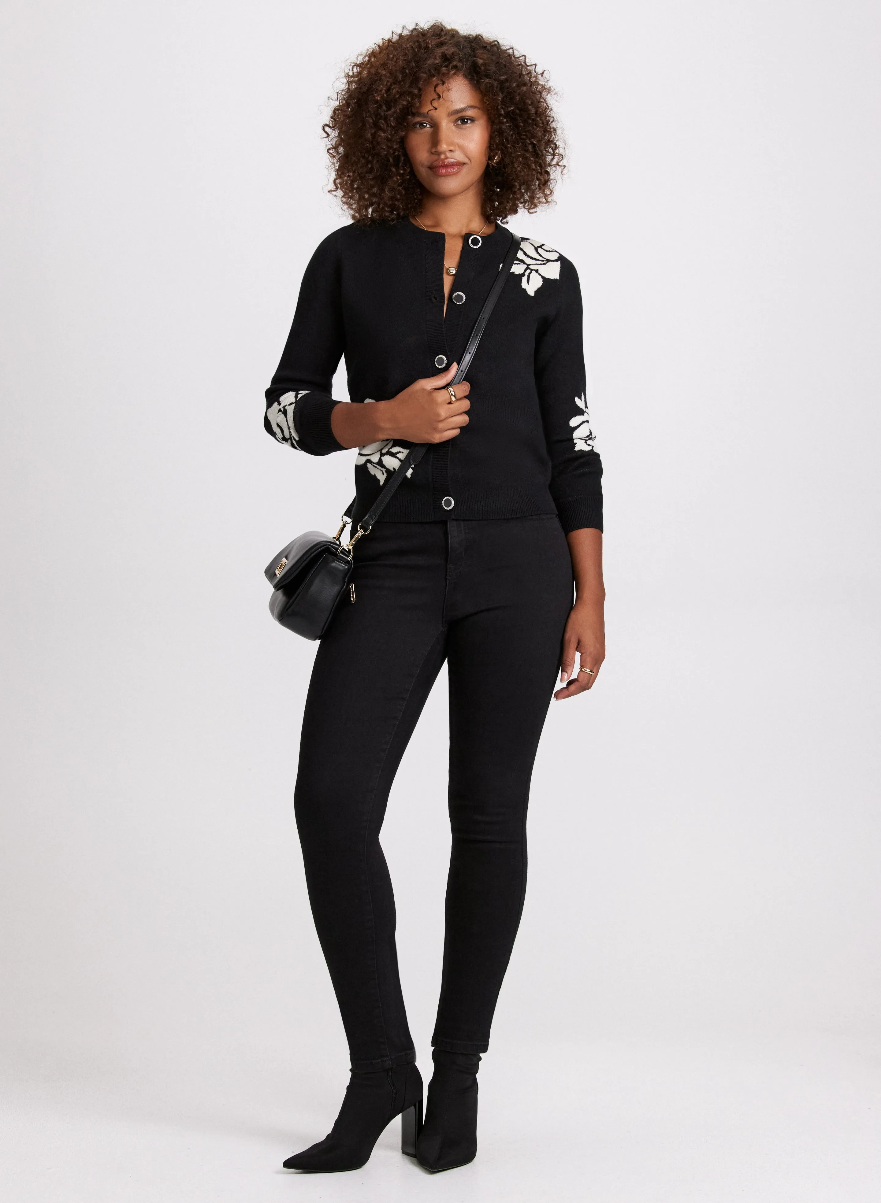 Floral Print Cardigan & Slim Leg Jeans sold by Laura