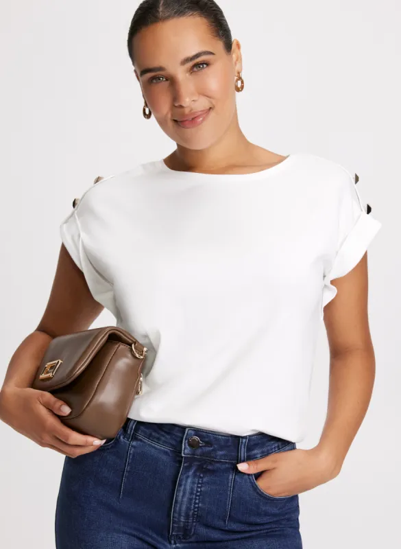 Stud Detail Cap Sleeve T-Shirt sold by Laura