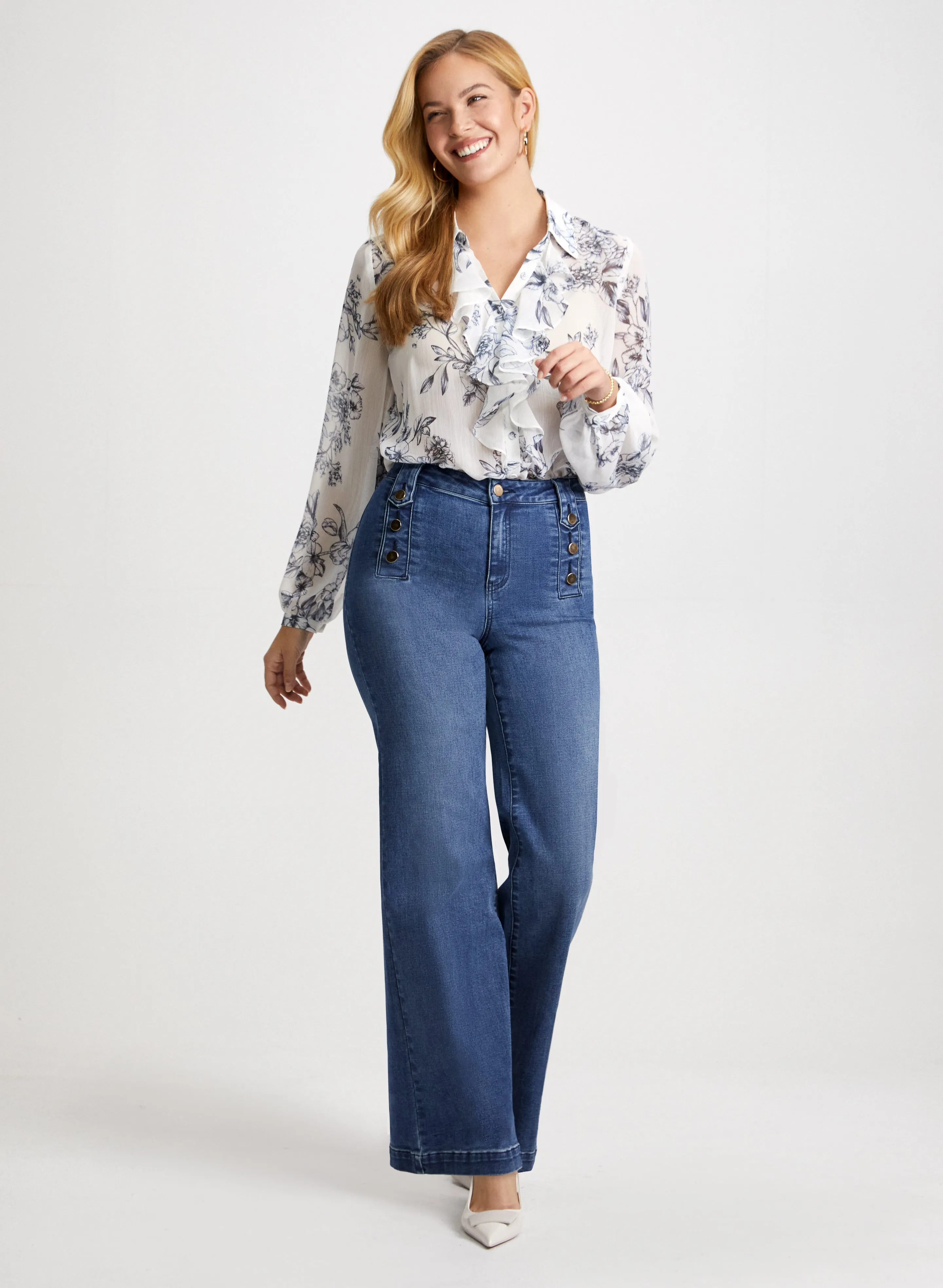 Ruffle Detail Blouse & Wide Leg Jeans sold by Laura
