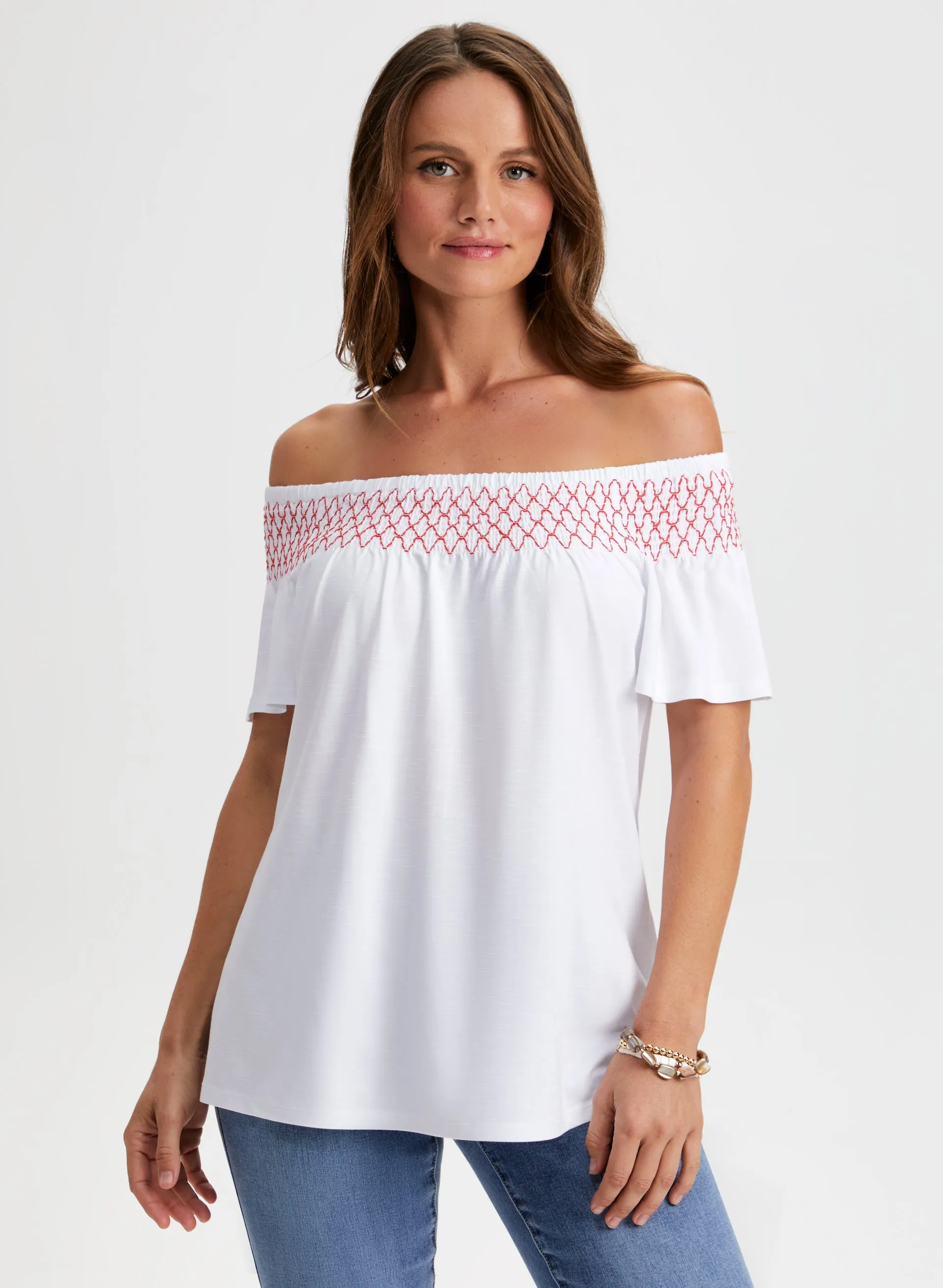 Embroidered Off-the-Shoulder Tee sold by Laura product image thumbnail 5