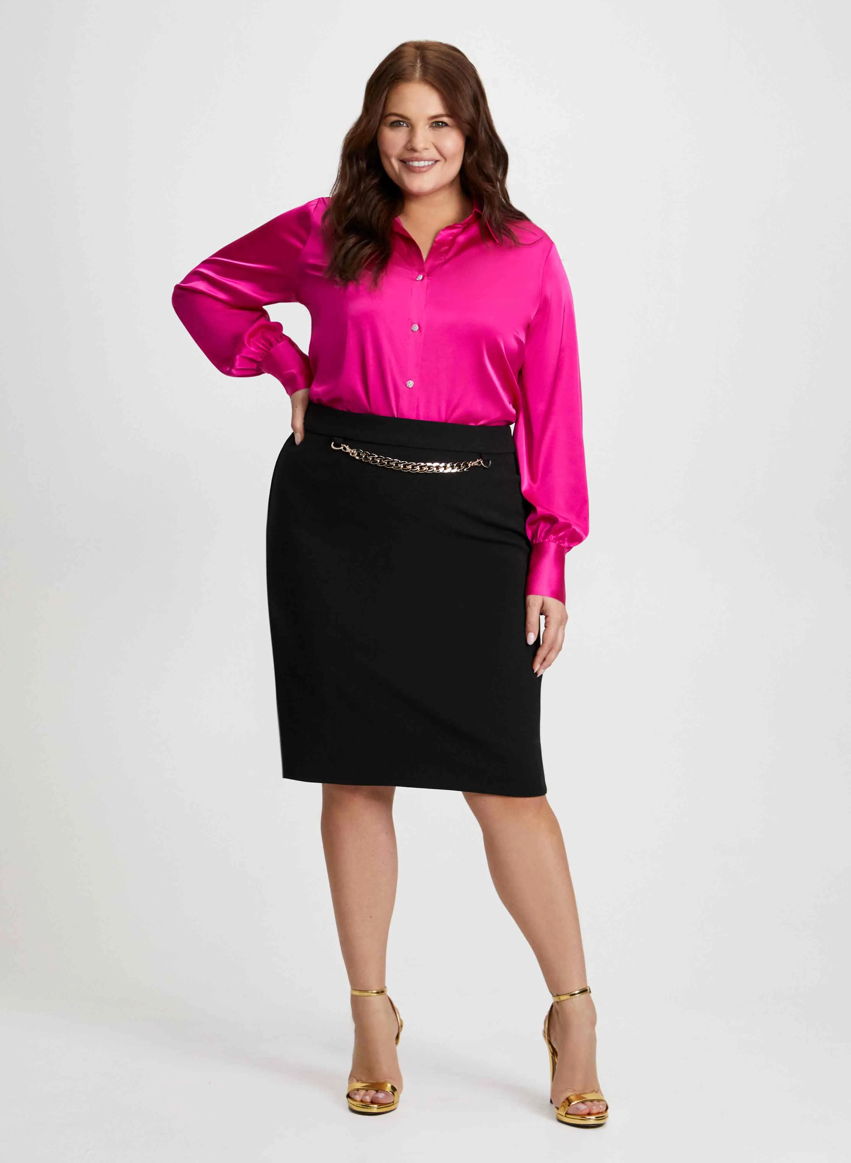 Satin Blouse & Chain Link Pencil Skirt sold by Laura